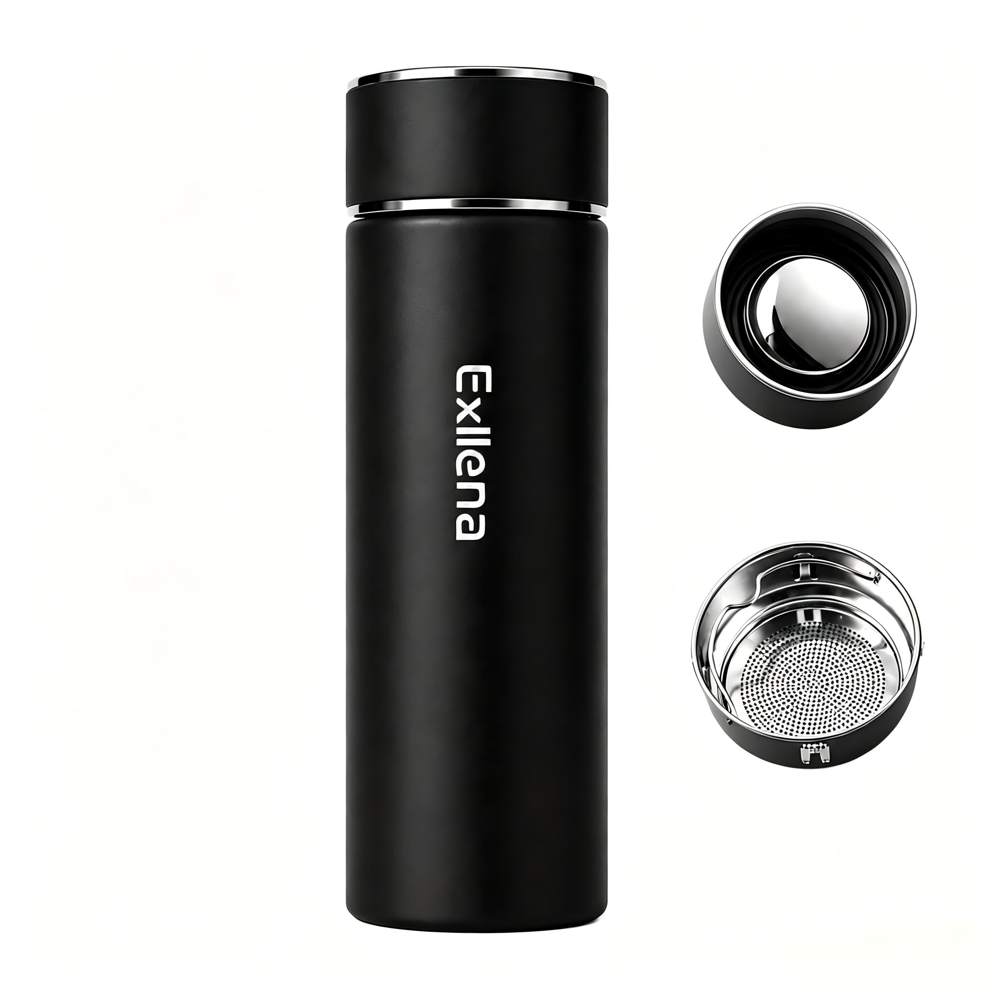 【Upgraded】 Exllena Small 500ml Water Bottle for Handbag – Small Flask for Hot & Cold Drinks, Perfect Small Insulated Water Bottle for Travel, Milk, Coffee...(Black)