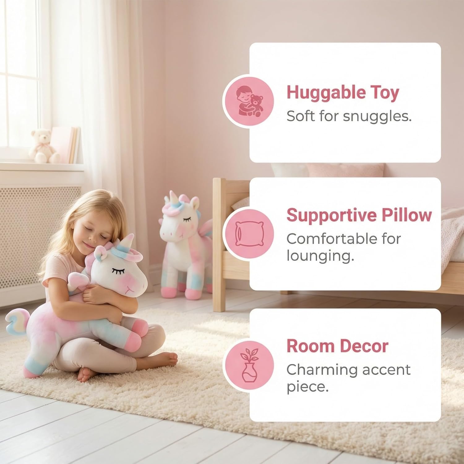 AIXINI Unicorn Plush Toy - Convertible Pillow for Kids & Adults, Soft Stuffed Animal for Cuddling, Sleeping, Decor (30/45/60/90cm) for Christmas, Birthday (27inch) image 3