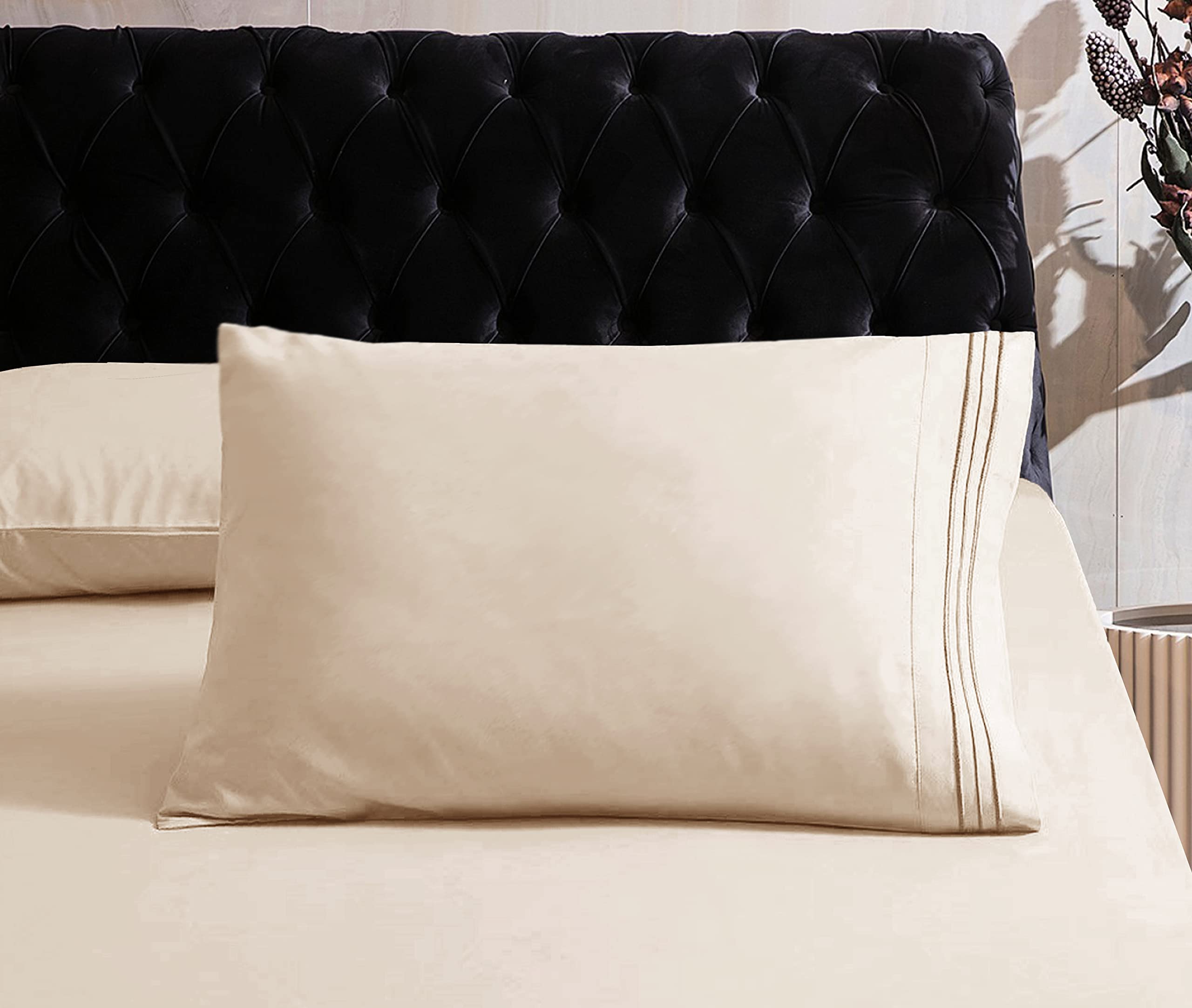 Mocassi Hotel Luxury 1800 Thread Count Bedding Pillowcases King Size Set of 2 - Pillow Covers - Pillow Protector - Cooling Pillowcases (Set of 2 King Size 20" x 40", Cream)