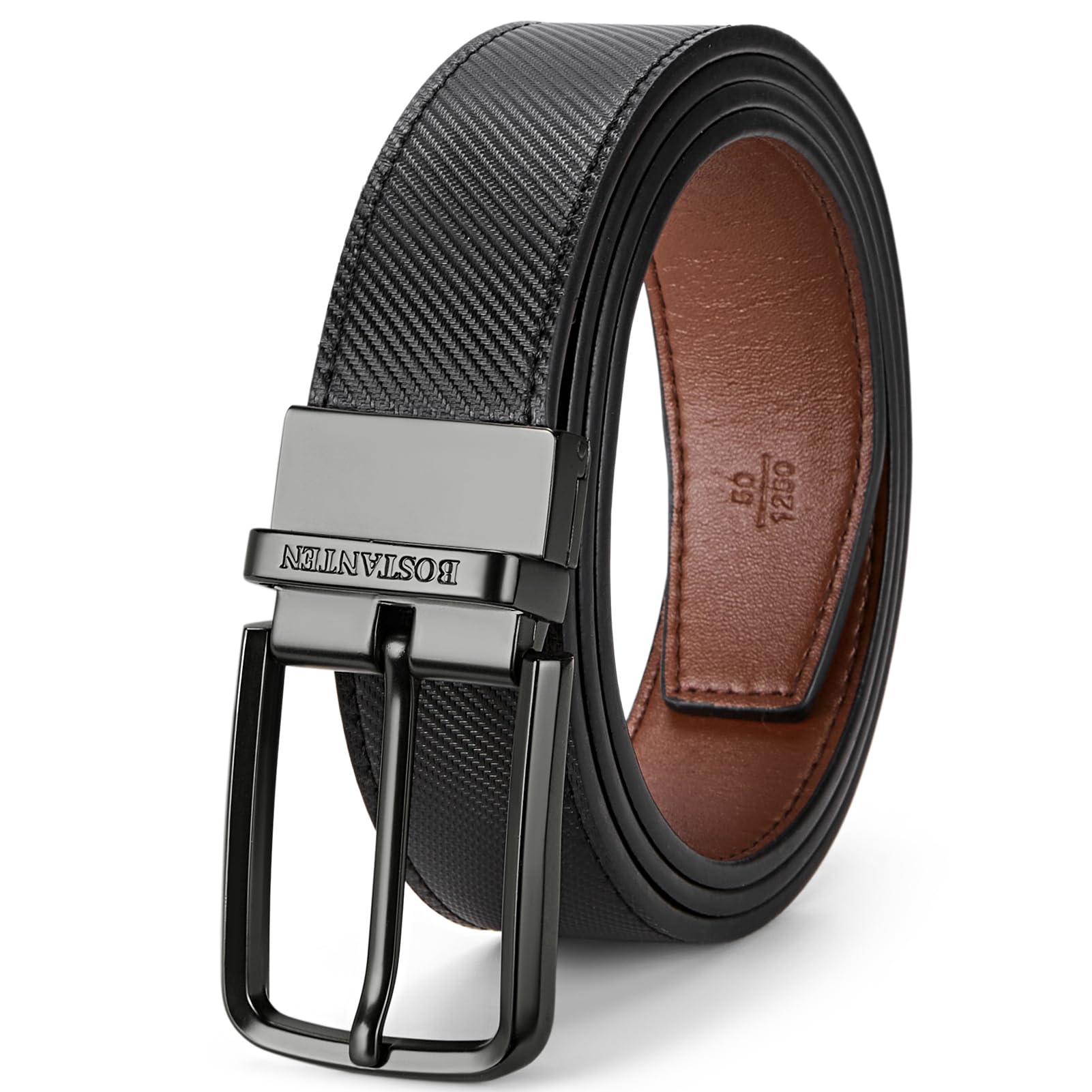 BOSTANTEN Belt Men Leather Reversible Belts for Men 1 3/8" for Casual Golf Dress Pants, Two-in-One Belt Gift