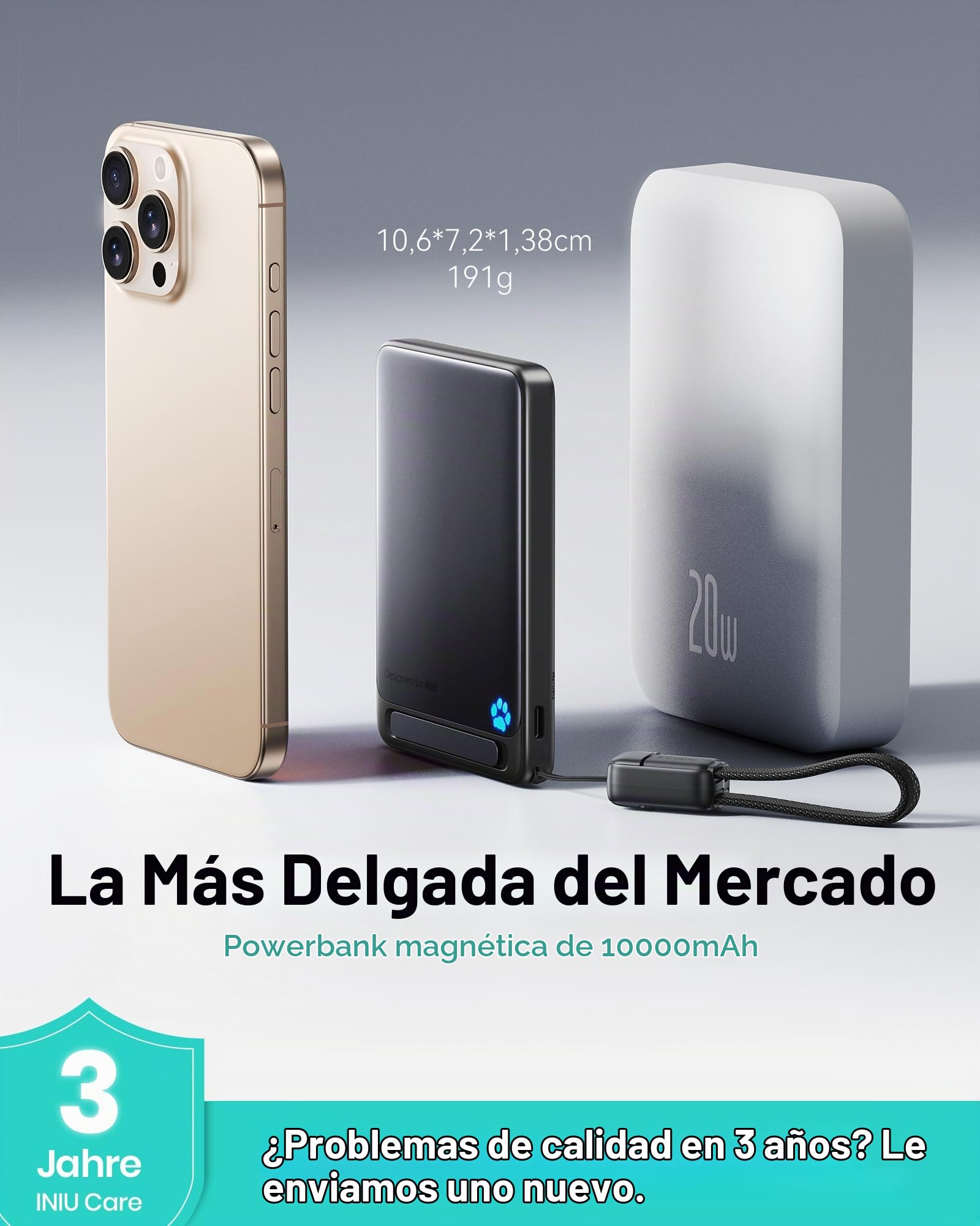 INIU para MagSafe Qi2 15W Power Bank, Ultrafino 10000mAh Bateria Portatil