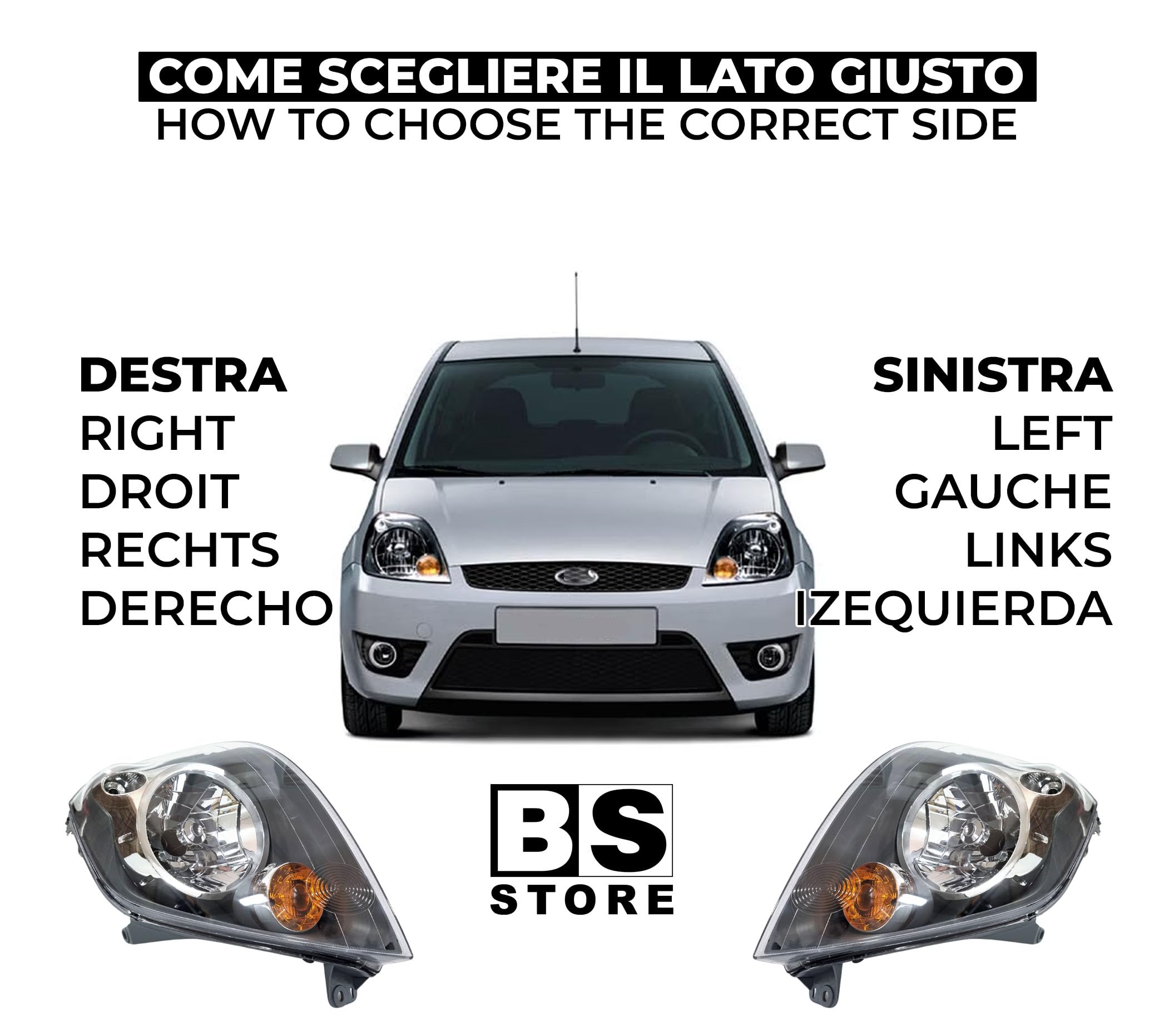 BSSTORE Faro Proiettore Anteriore H4 per FIESTA Mk5 2006-2008 (Destro - Lato Passeggero)