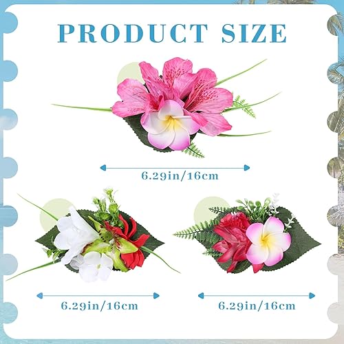 Miniatura 9 de HAIMEIKANG 3 pinzas para el cabello de flores hawaianas, horquillas artificiales tropicales para el cabello, flores grandes para mujeres, accesorios