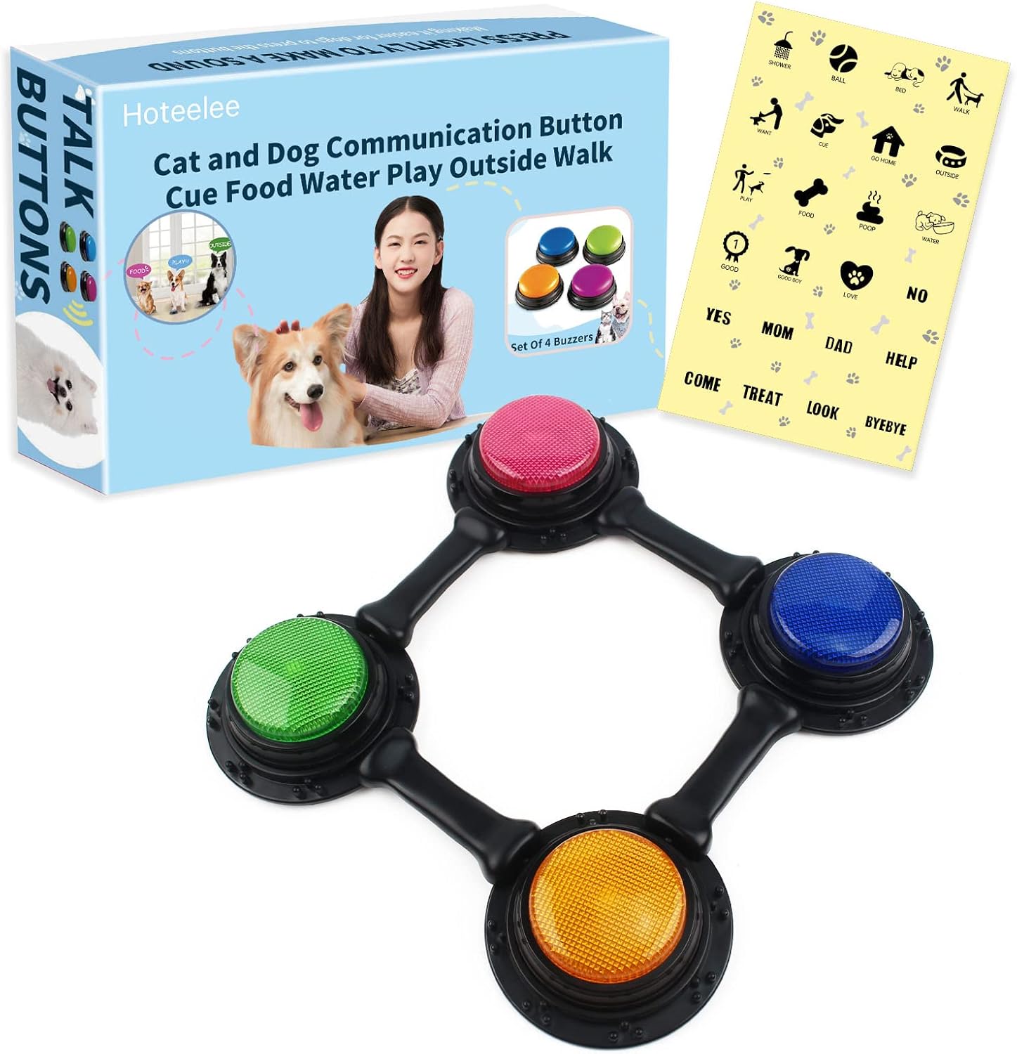Hoteelee Dog Talking Button Set with Rings and Bones Frame