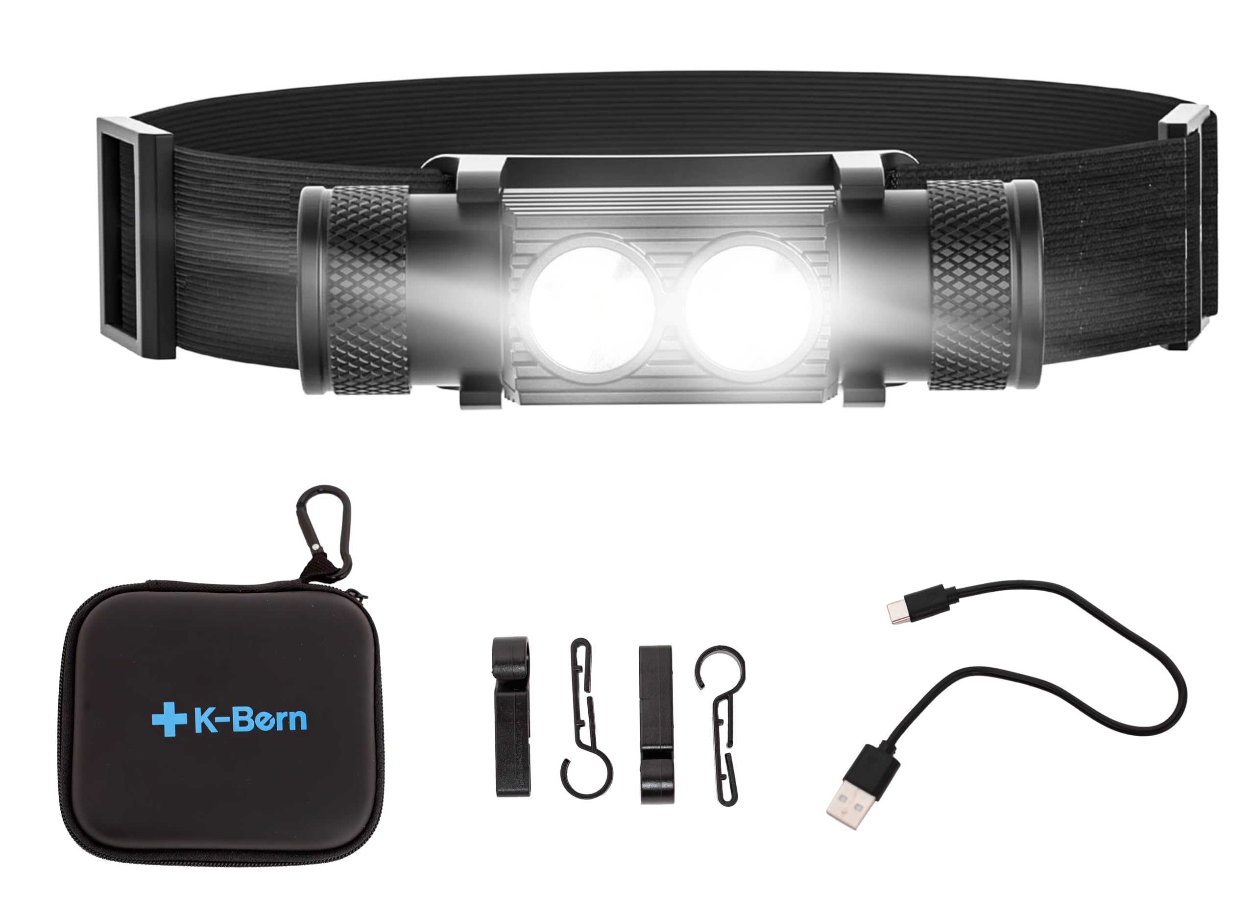 K-Bern Rechargeable Headlamp. 1200 Lumen, Super Bright Head Lights for Forehead. Waterproof, Lightweight Aluminum, 2600mAh Battery, Perfect for Dog