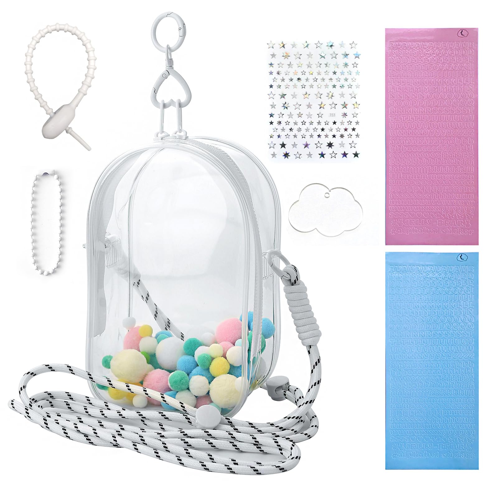 Clear Doll Case with Keychain and Adjustable Strap, Waterproof Crossbody Bag for Blind Box Collectibles - Dustproof PVC Display Cover (Transparent, 6.9inch/17.5cm)