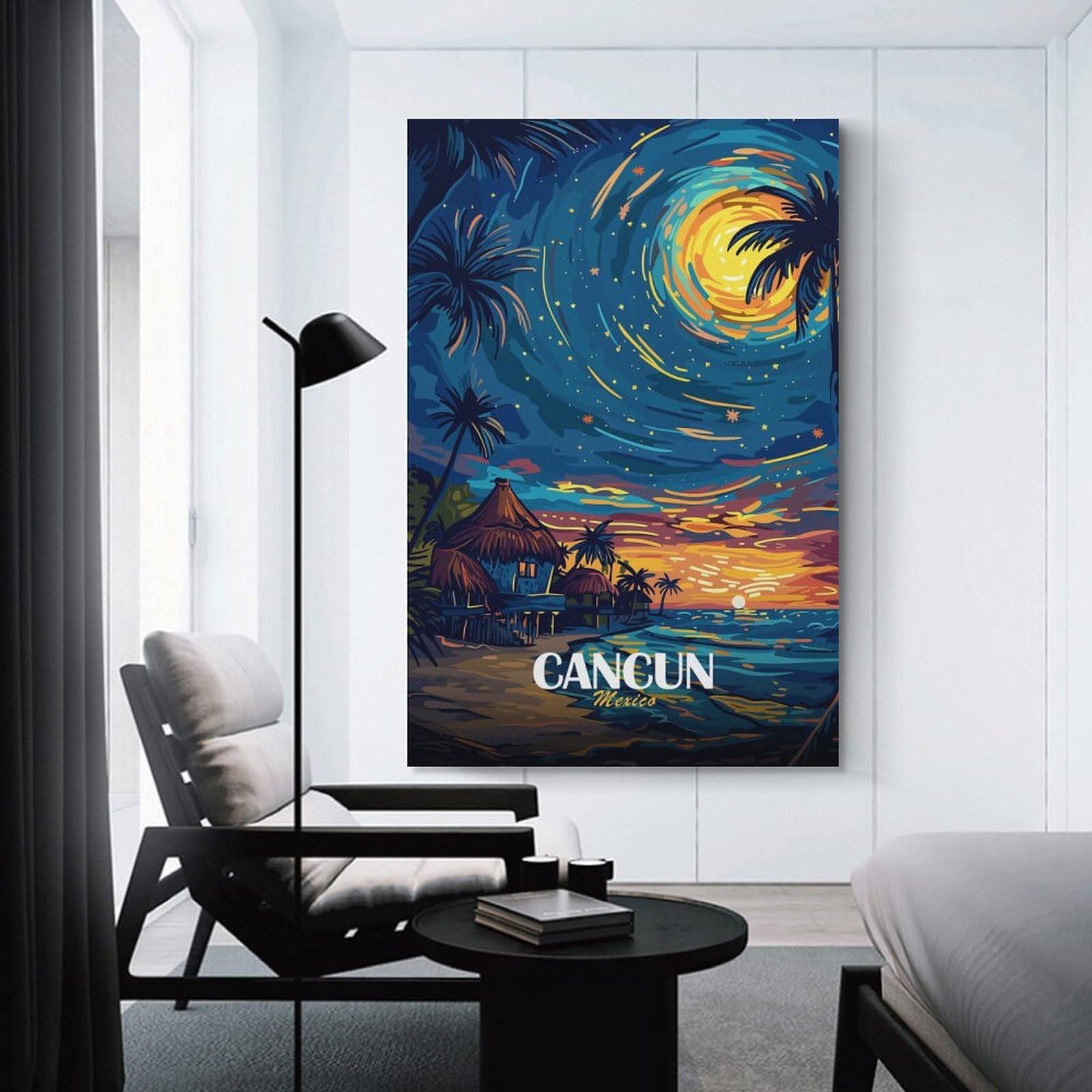 Junmoney Unframe-Style-22 Cancun Mexico Tropical Beach Night Decorative Canvas Print 12X18inch(30X45cm), For Corridors, Hallways Or Apartment Entries, Decorative Wall Art For Narrow Spaces