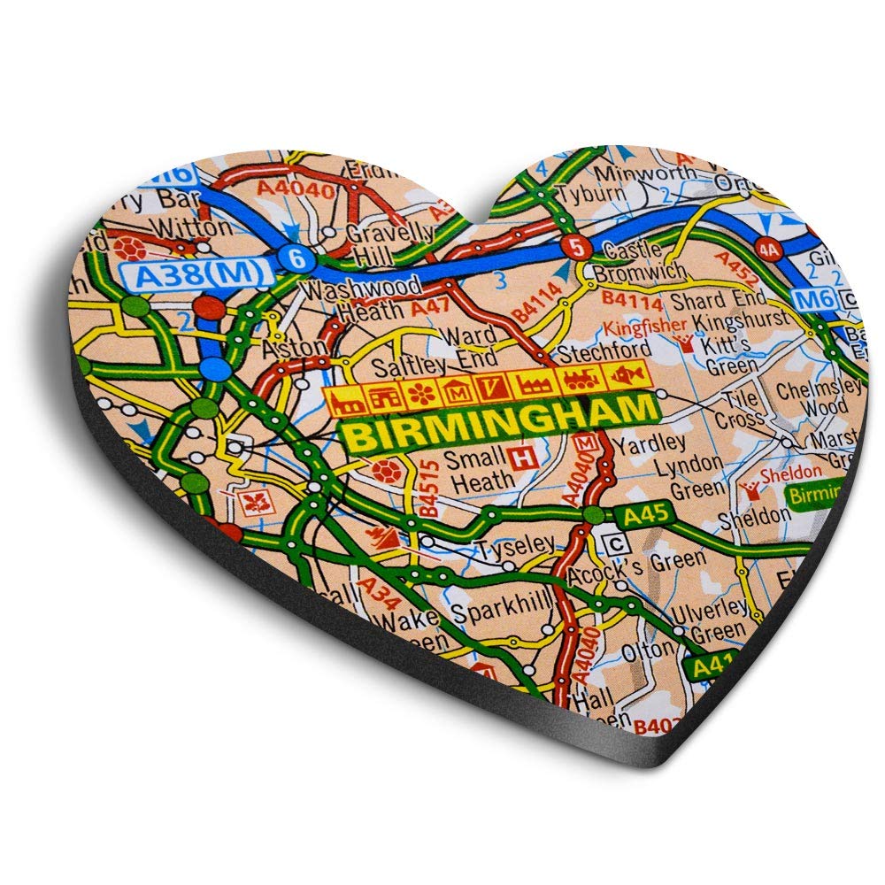1 x Heart MDF Magnets - Birmingham England Travel City UK Map 44284