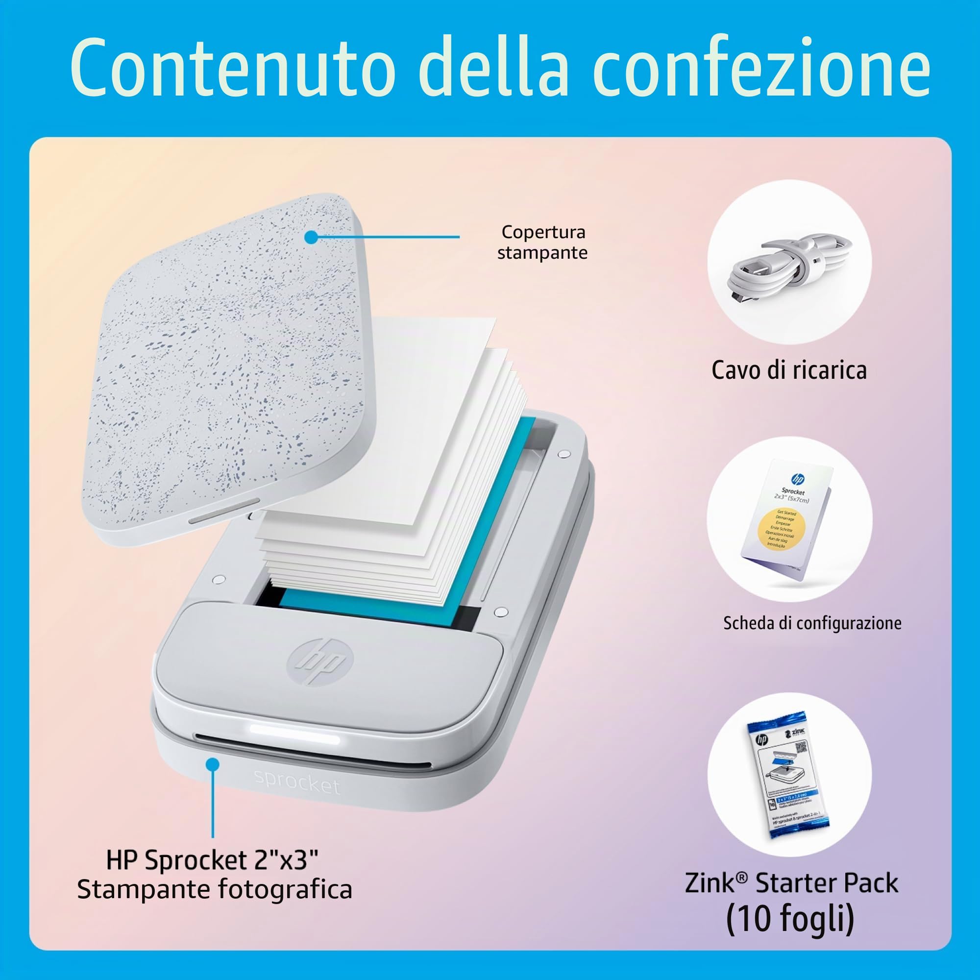 HP Sprocket Stampante Fotografica Istantanea Portatile 5x7.6 cm Bianco ZINK