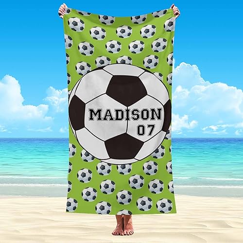 Miniatura 56 de Interestprint Toalla de playa personalizada con logotipo de secado rápido para él y ella, toalla de playa personalizada con texto blanco y morado