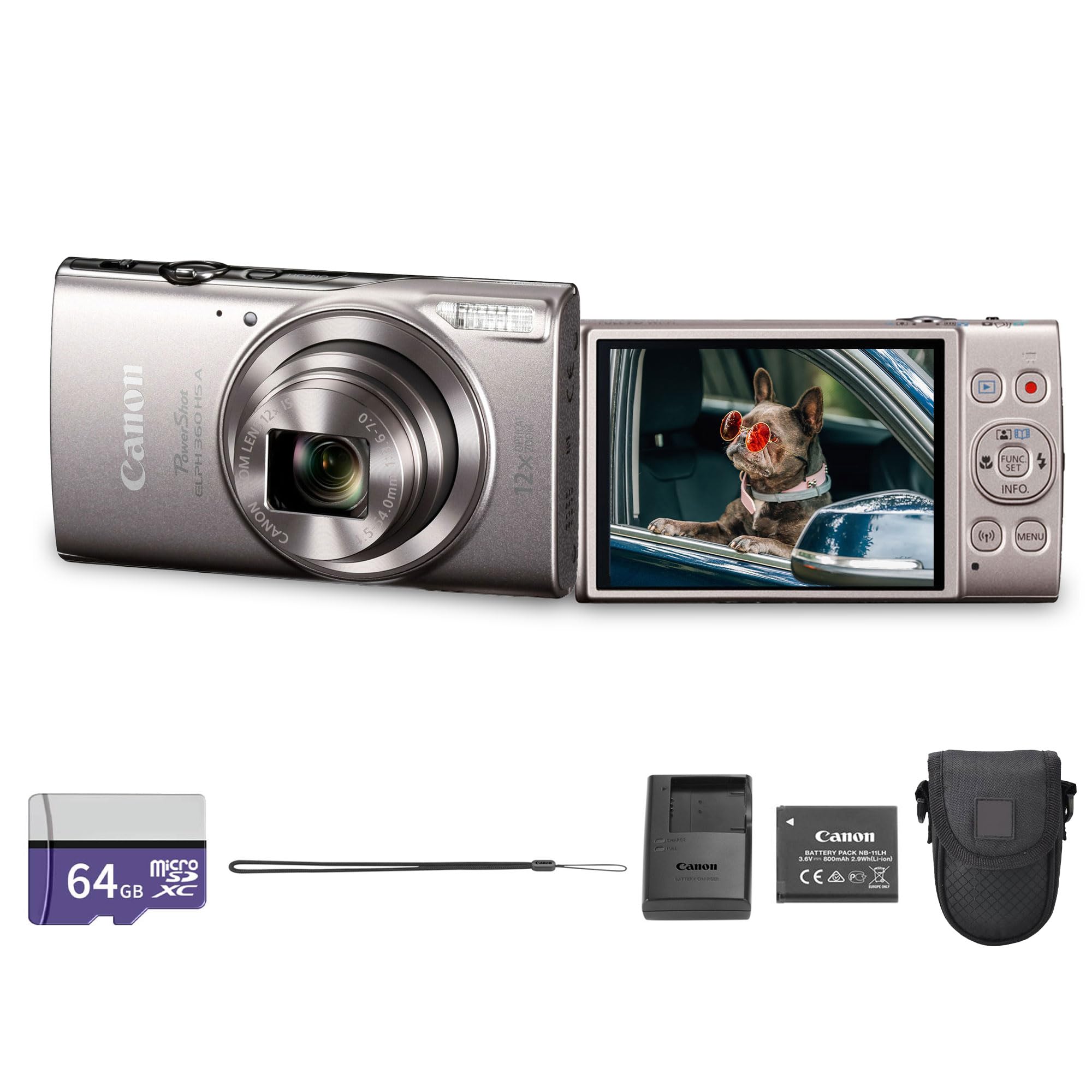 Canon PowerShot ELPH 360 HS A Digital Camera (Silver) | 20.2MP CMOS Sensor, 12x Optical Zoom & Built-In Wi-Fi | Compact Point-and-Shoot for Travel,