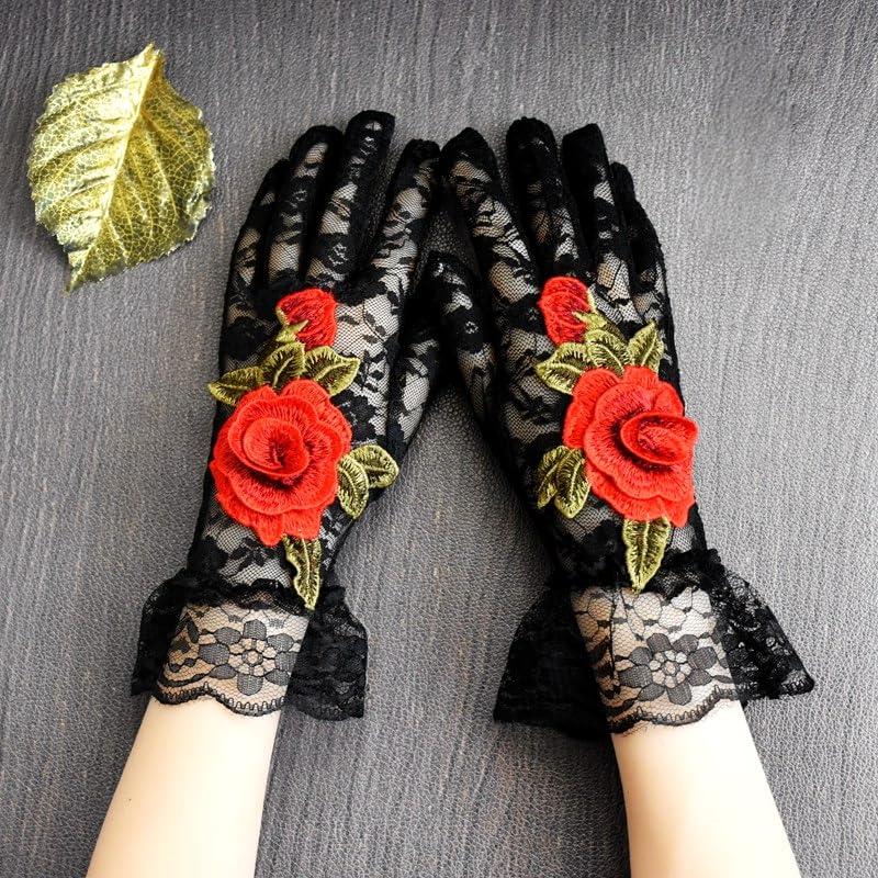 Specell Women's Lace Gloves Short Embroidered Flowers Gloves for Brides Wedding Cocktail Parties Tea Parties Evenings 1920s2