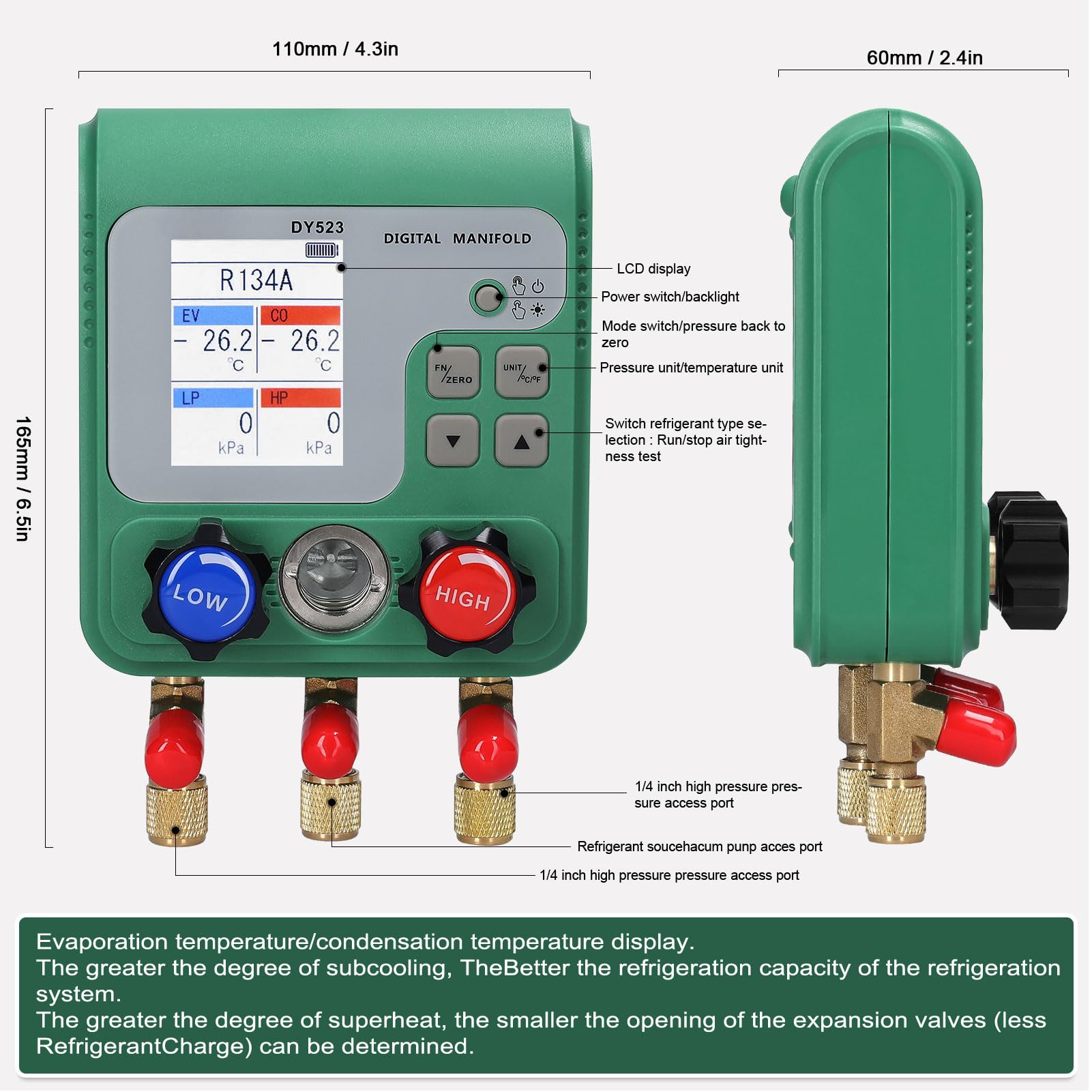 Manómetro Digital de Colector HVAC, Manómetro Digital de Colector HVAC, Detección de Presión Dual de Alta Precisión, Estanqueidad del Aire, Herramientas de Reparación de Líneas
