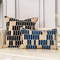 Vista 8 de Funda de almohada lumbar de terciopelo a cuadros geométricos de 12 x 20 pulgadas, funda de almohada decorativa moderna rectangular de cuero bordado