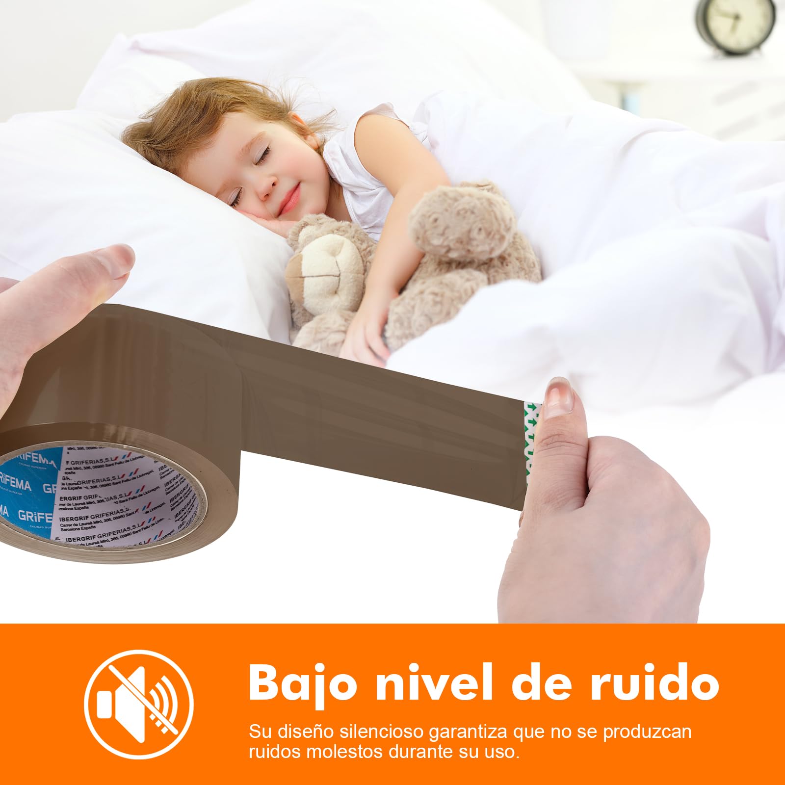 GRIFEMA GA4004-2, Cinta de Embalaje Silenciosa para Embalar Cajas de Cartón para Envíos y Mudanzas, 66 m x 50 mm, 2 Rollos, Marrón