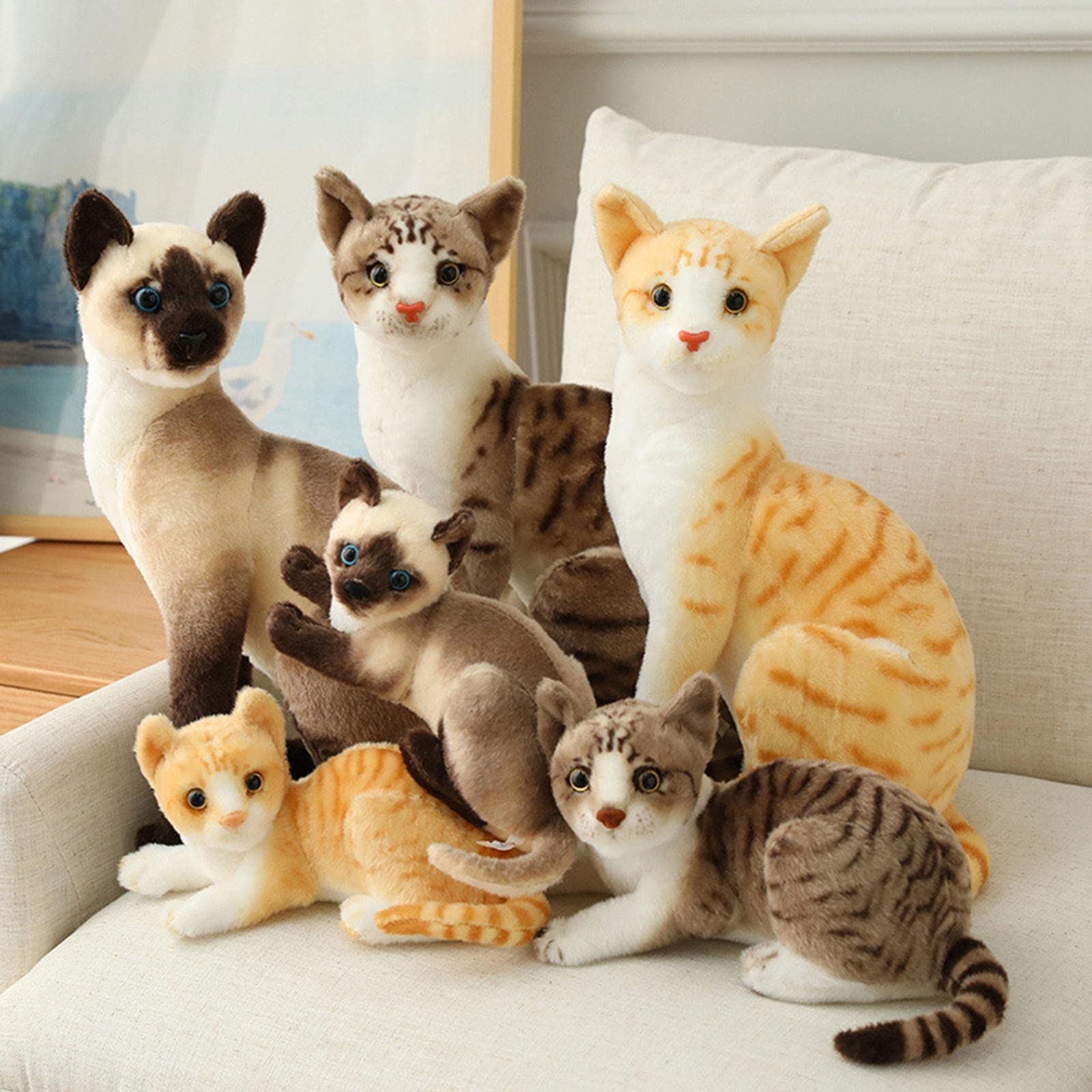 Decorazione Realistica di Animale di Peluche, Regalo di Compleanno, Statuetta, Bambola Morbida, Giocattolo di Peluche per Adulti, Bambini, Ra, Gatto Siamese da 40 cm