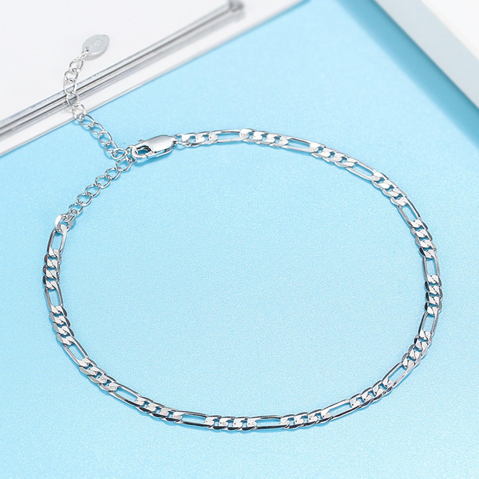 Cavigliera Argento 925 Donna, Cavigliera Donna Estiva Catena Figaro Semplice 3.3MM Larghezza, Bracciali alla Caviglia da Spiaggia Piede Catena Cavigliere Regolabili per Donne