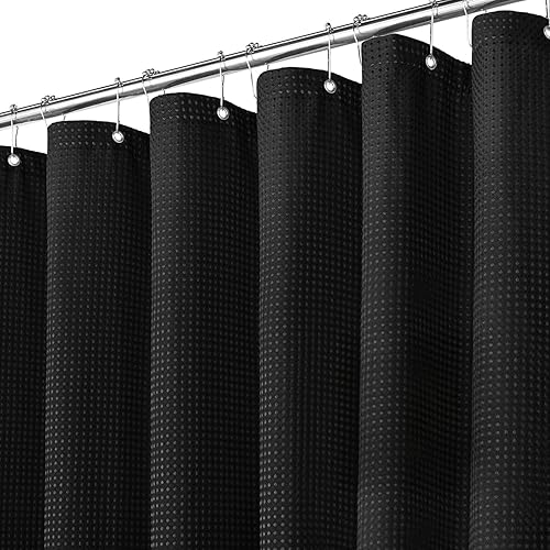 Inhousolu - Cortina de ducha de tela con tejido de gofre, resistente de 7.16 ozm, dobladillo pesado, 14 ganchos de metal, repelente al agua, lavable