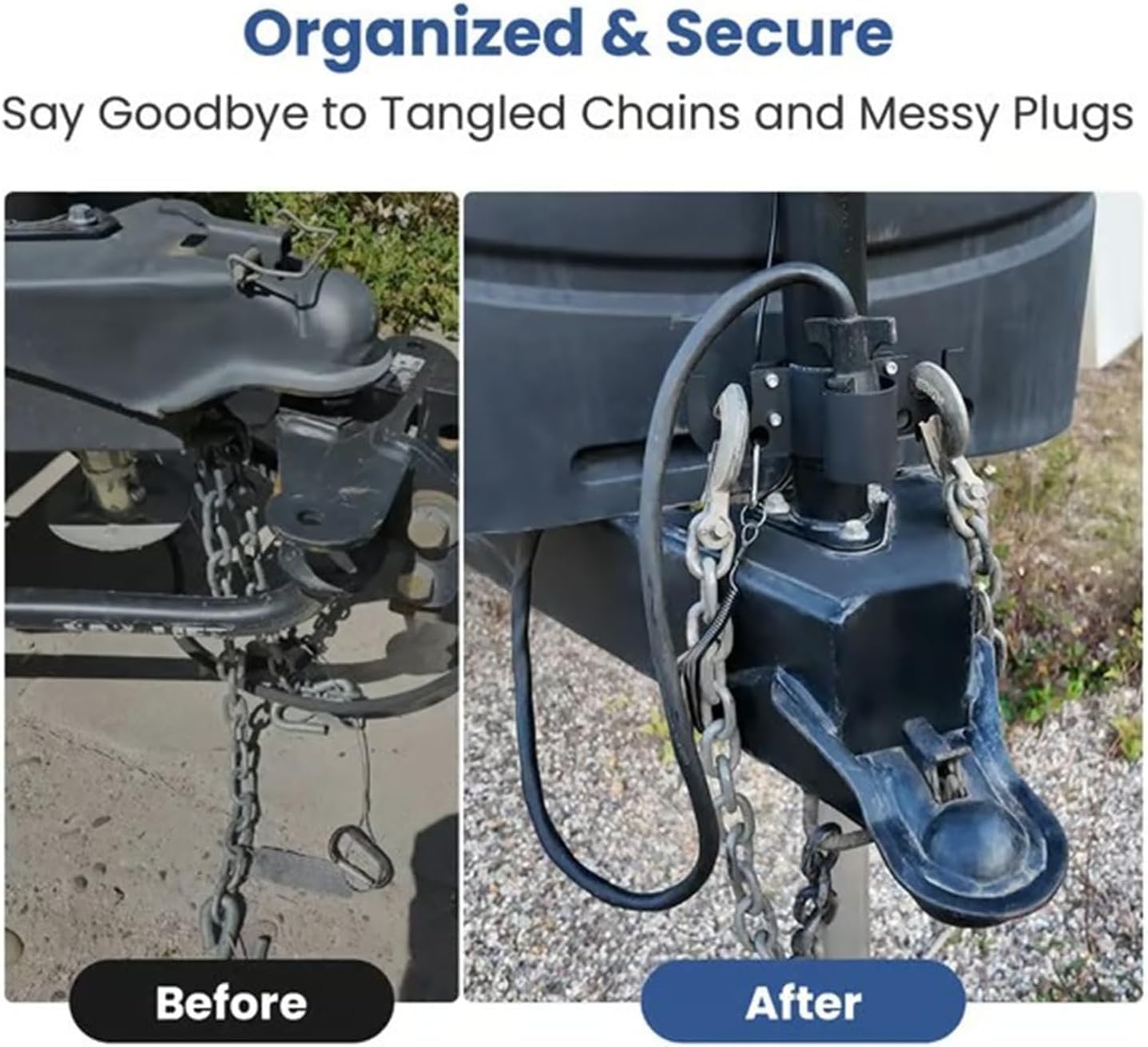 Aluminum Trailer Chain and Plug Holder, Durable Trailer Chain Organizer with 7 Way Plug Holder, Heavy Duty Anti-Rust Trailers Chain Hooks, for Jack Rv Camper Towing Accessories