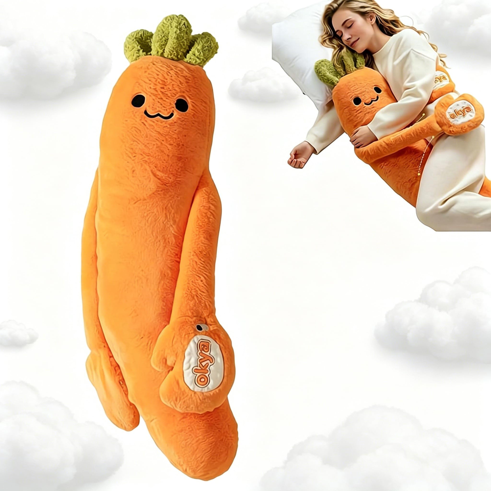 Mango Karotte Plüsch Umarmungskissen mit Klopfen und Bluetooth Aufzeichnung, Langes Körperkissen für Erwachsene, Einstellbare Geschwindigkeit & Timer, Smart Auto Shut Off, Einschlafhilfe Emotional und
