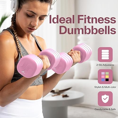 Vista 2 de Juego de 2 mancuernas ajustables Sportneer 4 en 1 para mujer, pesas de mano para mujeres en casa, cada peso de 2 libras, 3 libras, 4 libras y 5