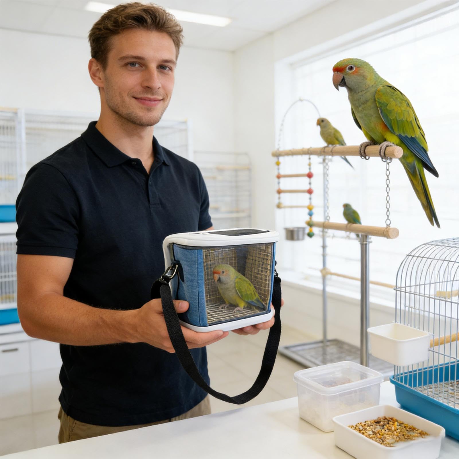 Transportín para Aves de Viaje | Jaula De Transporte Exterior para Agapornis - Jaula de Transporte Exterior para Loros | para Guacamayos Periquitos Visitas al Veterinario Paseos — view 3