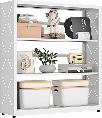 Miniatura 9 de Estantería de metal, estantería pequeña con estantes ajustables, estante blanco estrecho para libros, estantería de 3 niveles para sala de estar,