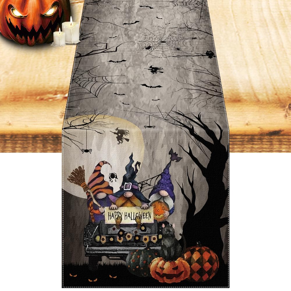NialnantScream Table Runner, Spooky Gnome Truck Trees Table Runners for Birthday Decorations Kitchen Dining Party Indoor Outdoor - 13 x 72 Inch