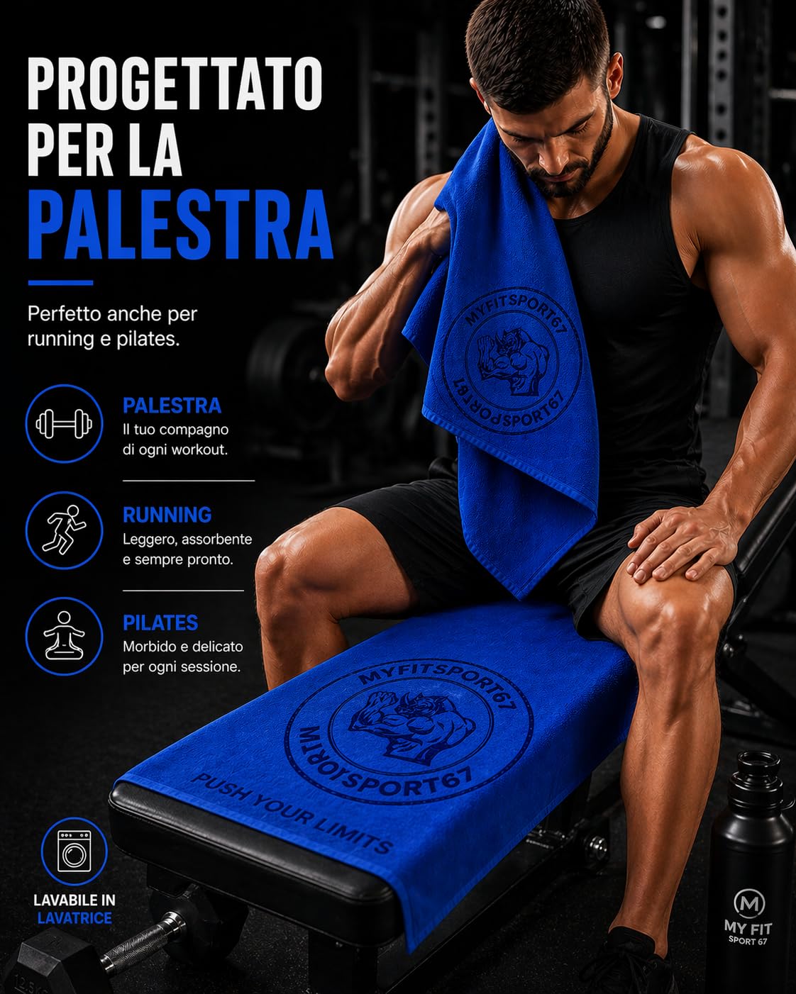 Asciugamano Fitness microfibra palestra Ideale per Fitness Bodybuilding Yoga Sport accessori indispensabile telo sottile e leggero (Nero)