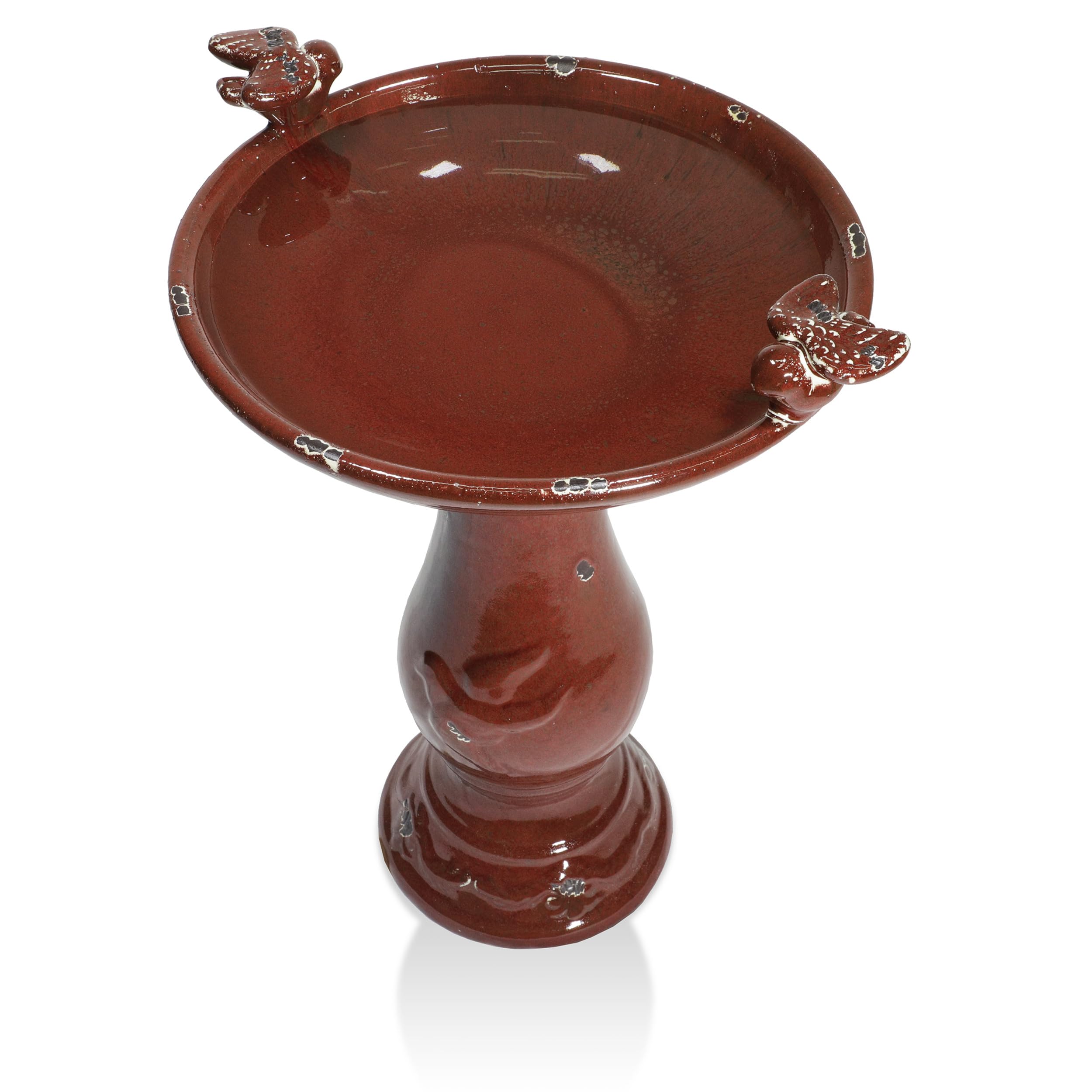 Alpine Corporation Bain d'oiseaux sur Pied en céramique Antique avec 2 Figurines d'oiseaux Rouge 61 cm