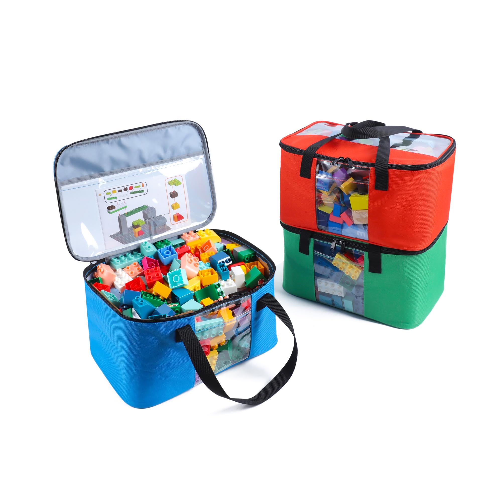 3 PCS Large Toy Storage bag Compatible with Lego Bricks, Travel Organizer Case With Labels, Handles & Pockets For Toy Organizing, Travel case for Building Blocks, Dolls, Puzzles Blocks & Board Games