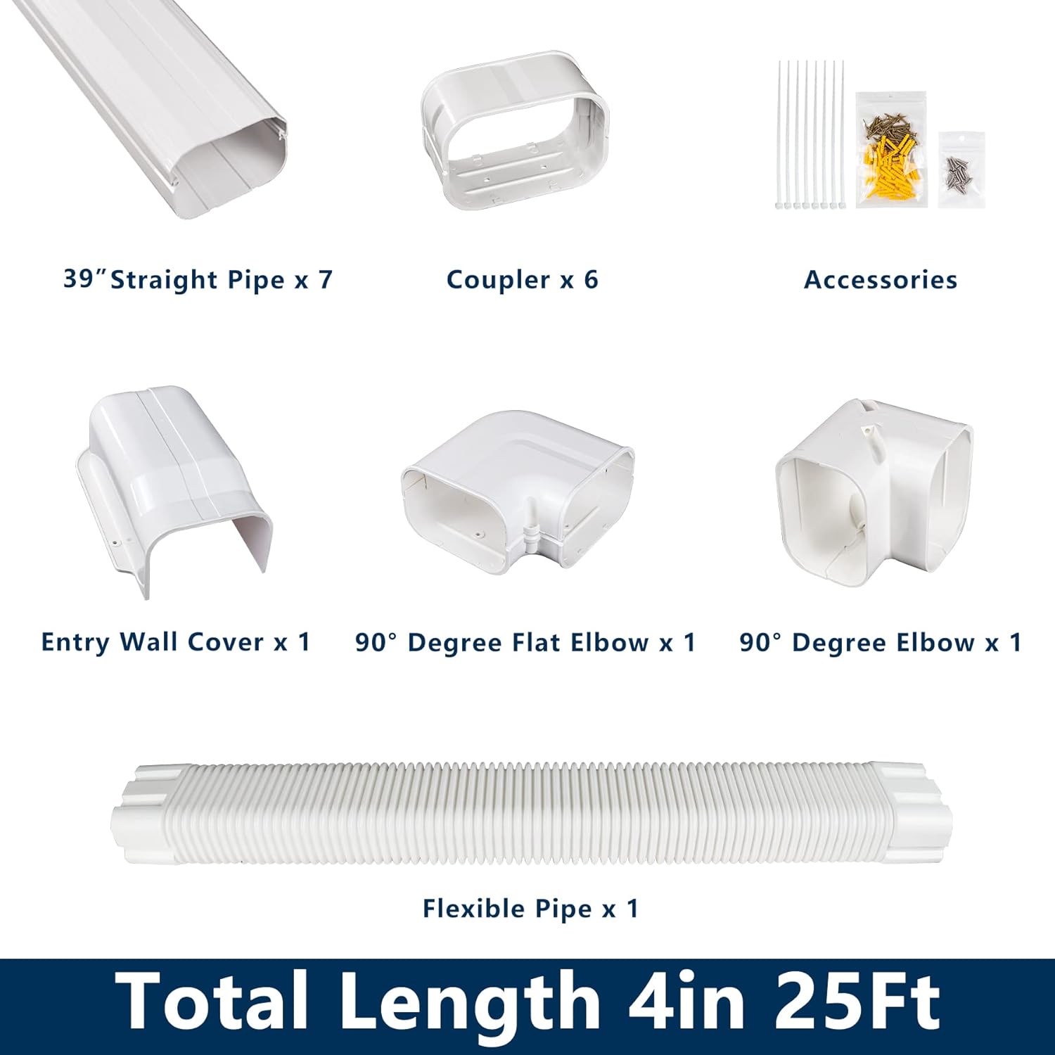 4" W 25Ft L Decorative PVC Line Set Cover Kit for Ductless Mini Split Air Conditioners,Heat Pumps Systems Decorative Tubing Cover