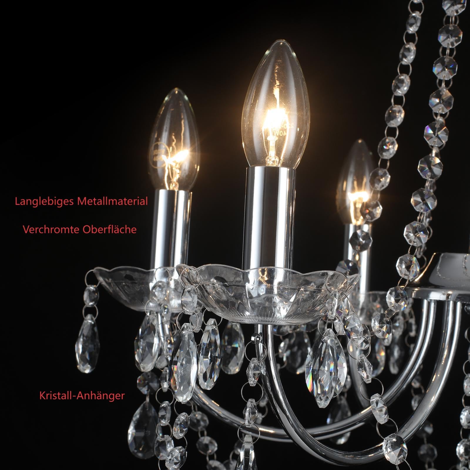 Modern Kronleuchter Kristall Silber 6 Flammig Kronleuchter Vintage Chrom | Hängeleuchte Kristall Hängelampe Vintage Pendelleuchte Esstisch Kristall Lampe Kronleuchter Wohnzimmer Schlafzimmer Esszimmer