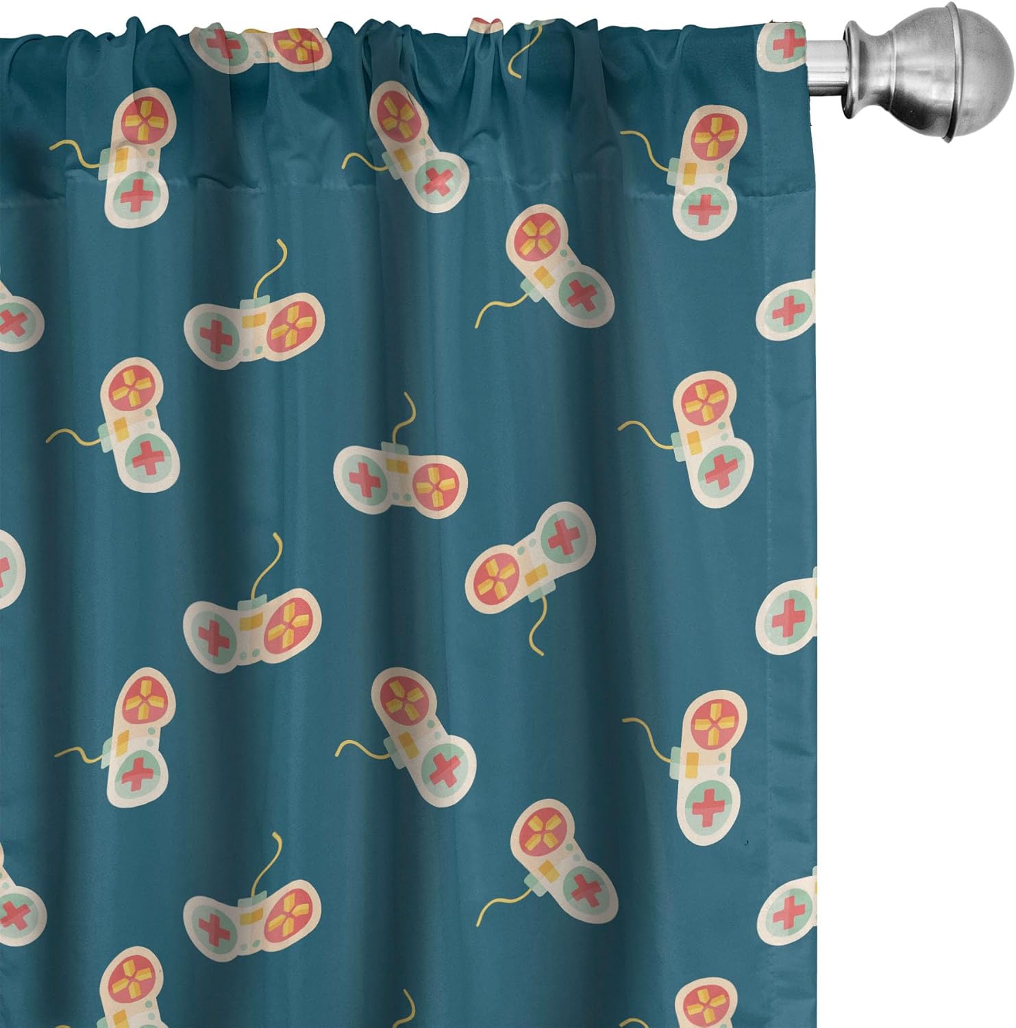 Ambesonne Gaming Window Curtains, Retro Video Games Consoles Repetitive Pattern, Lightweight Decor 2-Panel Set with Rod Pocket, Pair of - 28" x 95", Petrol Blue Multiclor