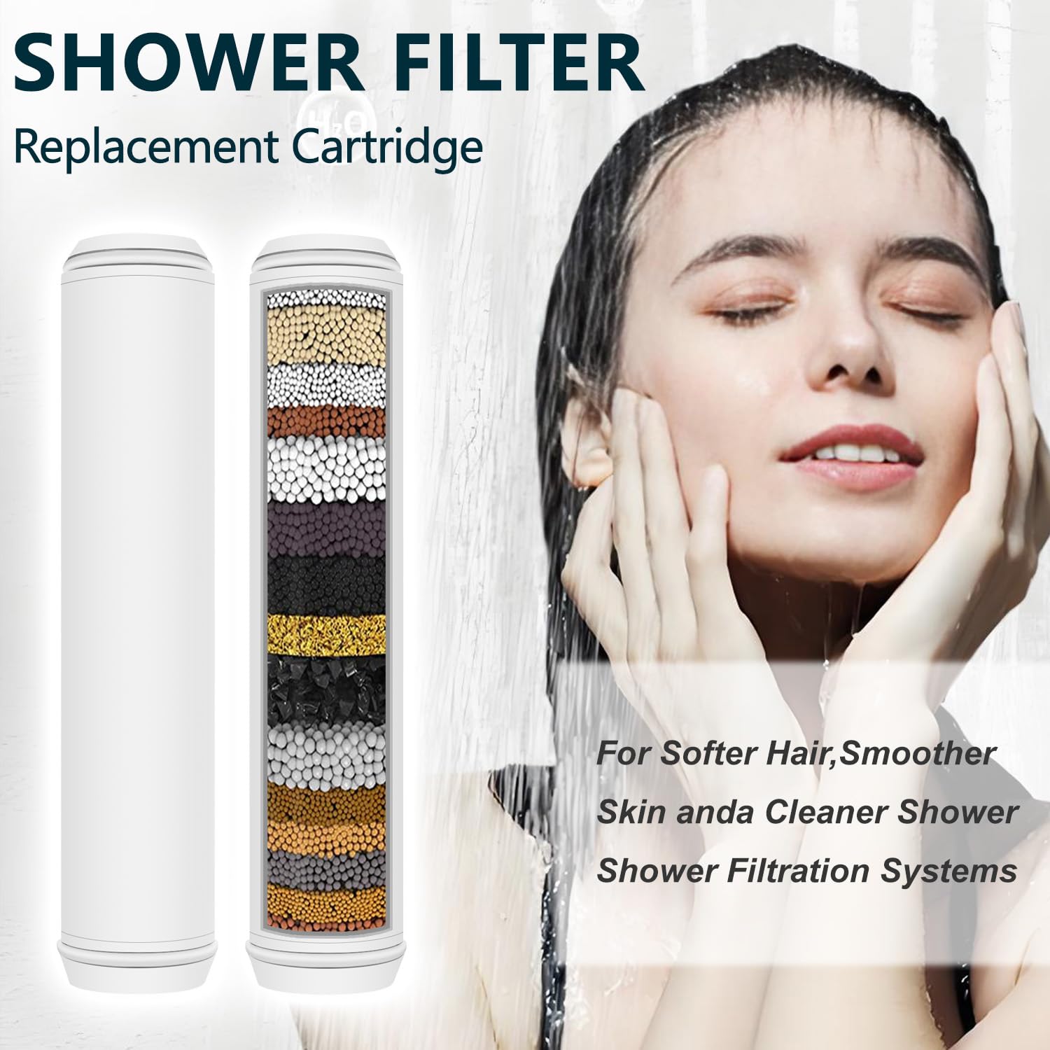 AWO Paquete de 2 cartuchos de filtro de cabezal de ducha de repuesto compatibles con cabezales de ducha de mano filtrados PWERAN, filtros de repuesto multietapa para agua dura, elimina cloro, fluoruro