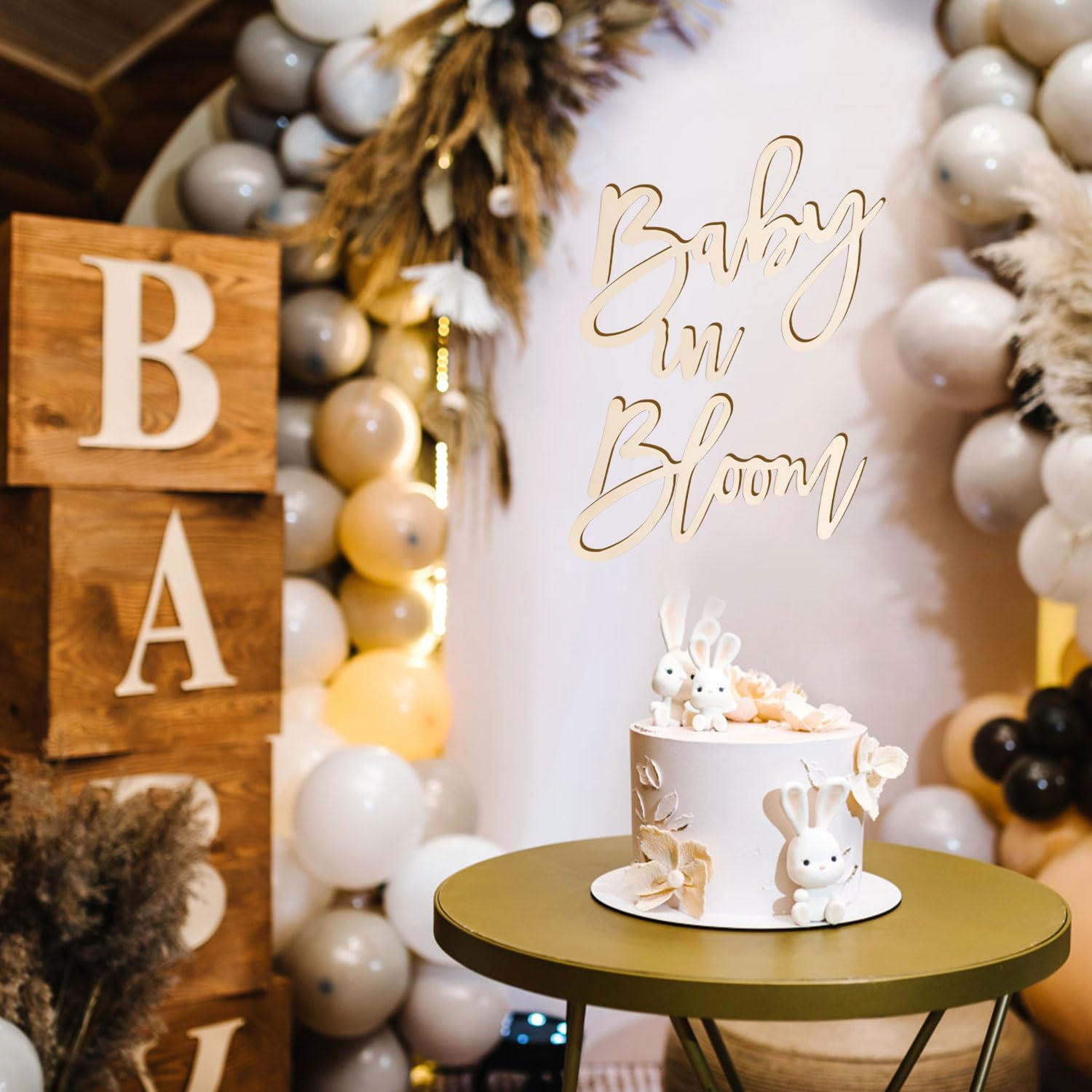 Wooden Baby in Bloom Sign, Baby Shower Party Sign Boy/Girl Gender Reveal Wooden Sign Baby Shower Backdrop Decorations Background for Photography Photo Props Pregnancy Wall Door Party Supplies - Image 3
