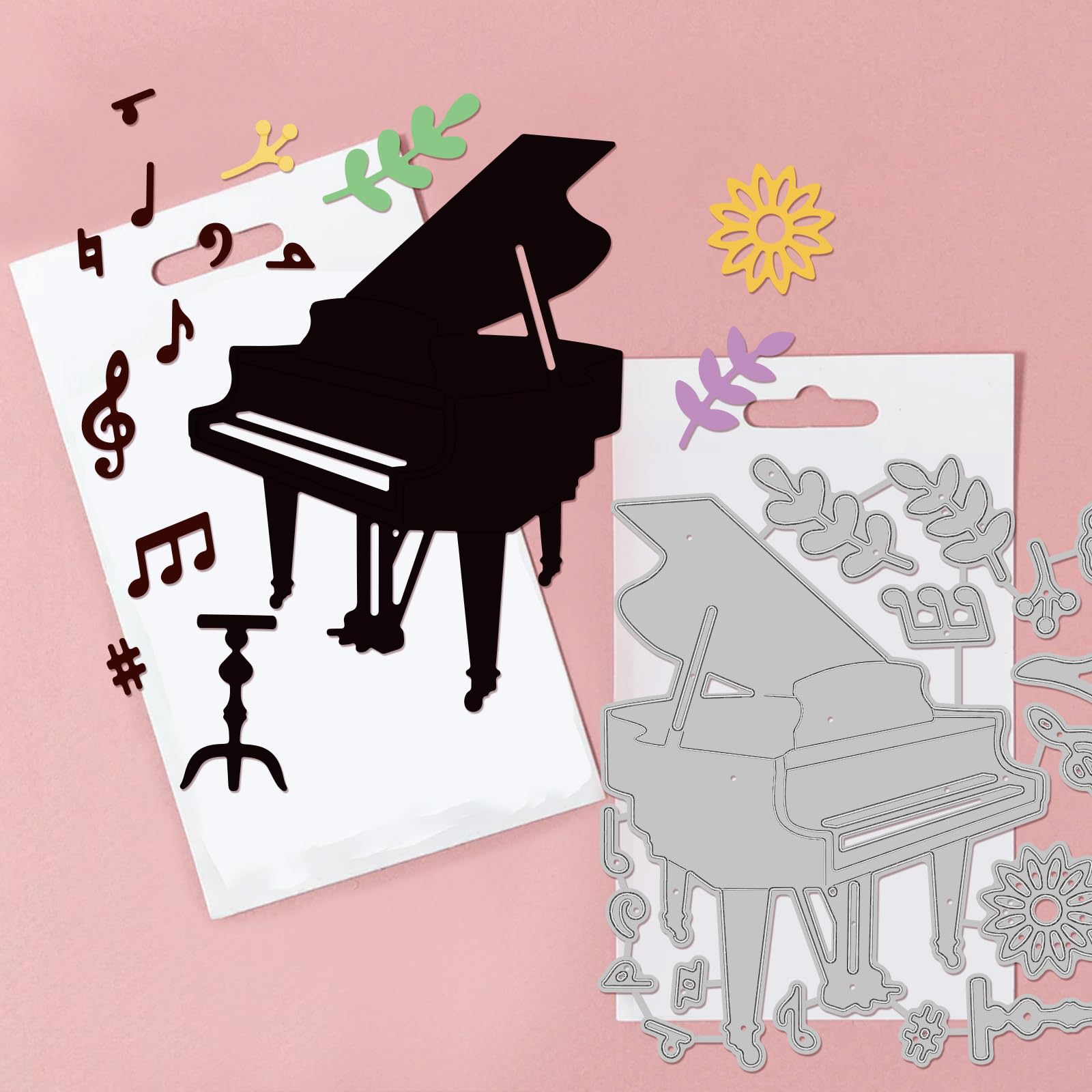 Die Cuts Métal Dame Au Piano Et Notes De Musique – Matrice De Découpe Scrapbooking, Cartes Et Albums DIY