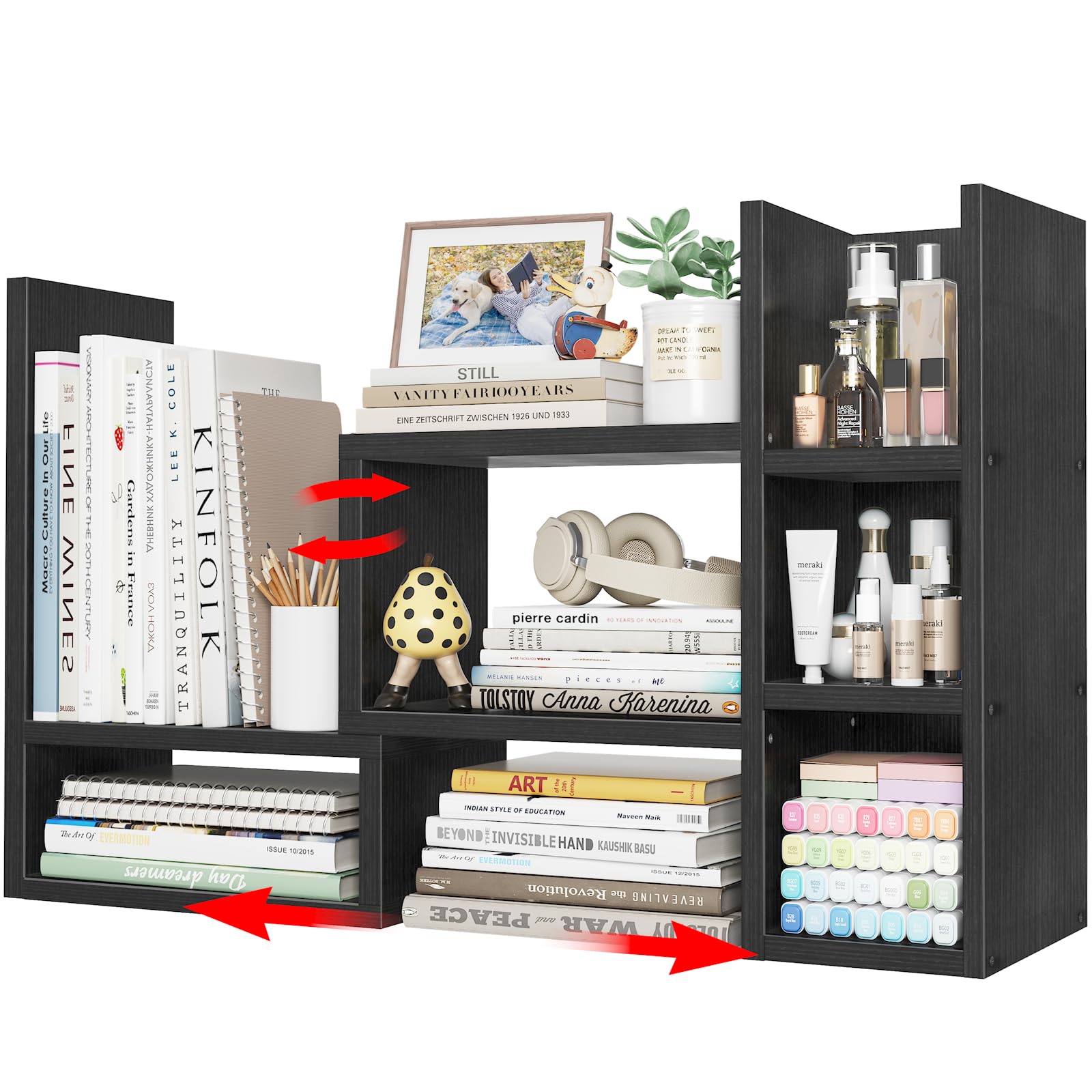 Desk Shelves Desktop Orgnizer Shlef - Black Office Organization for Top of Desk Organizers and Accessories Corner Bookshelf Table Top Shelving Small Hutch Decorations for Office