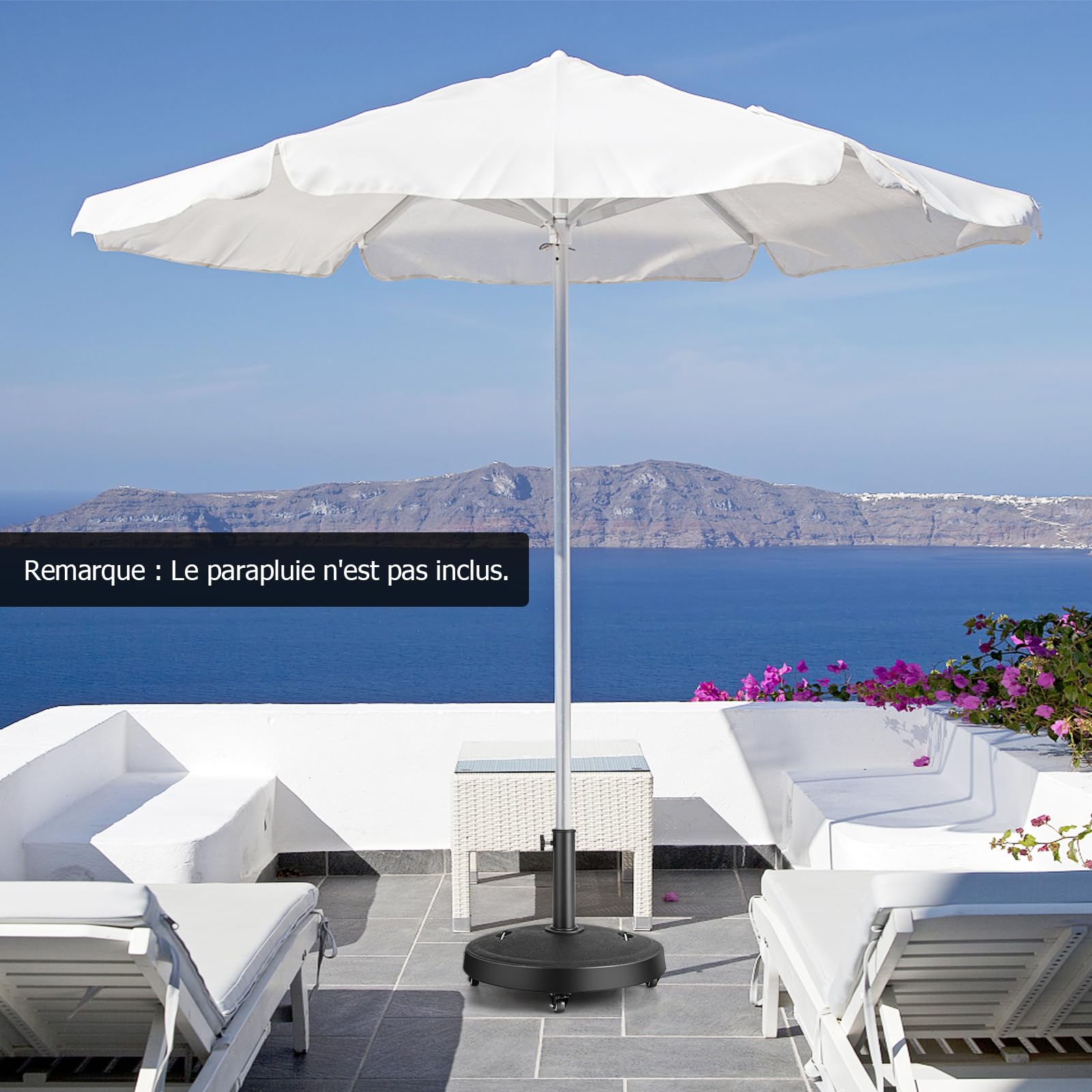 RELAX4LIFE Pied de Parasol sur roulettes 24kg en Résine, Base de Parasol