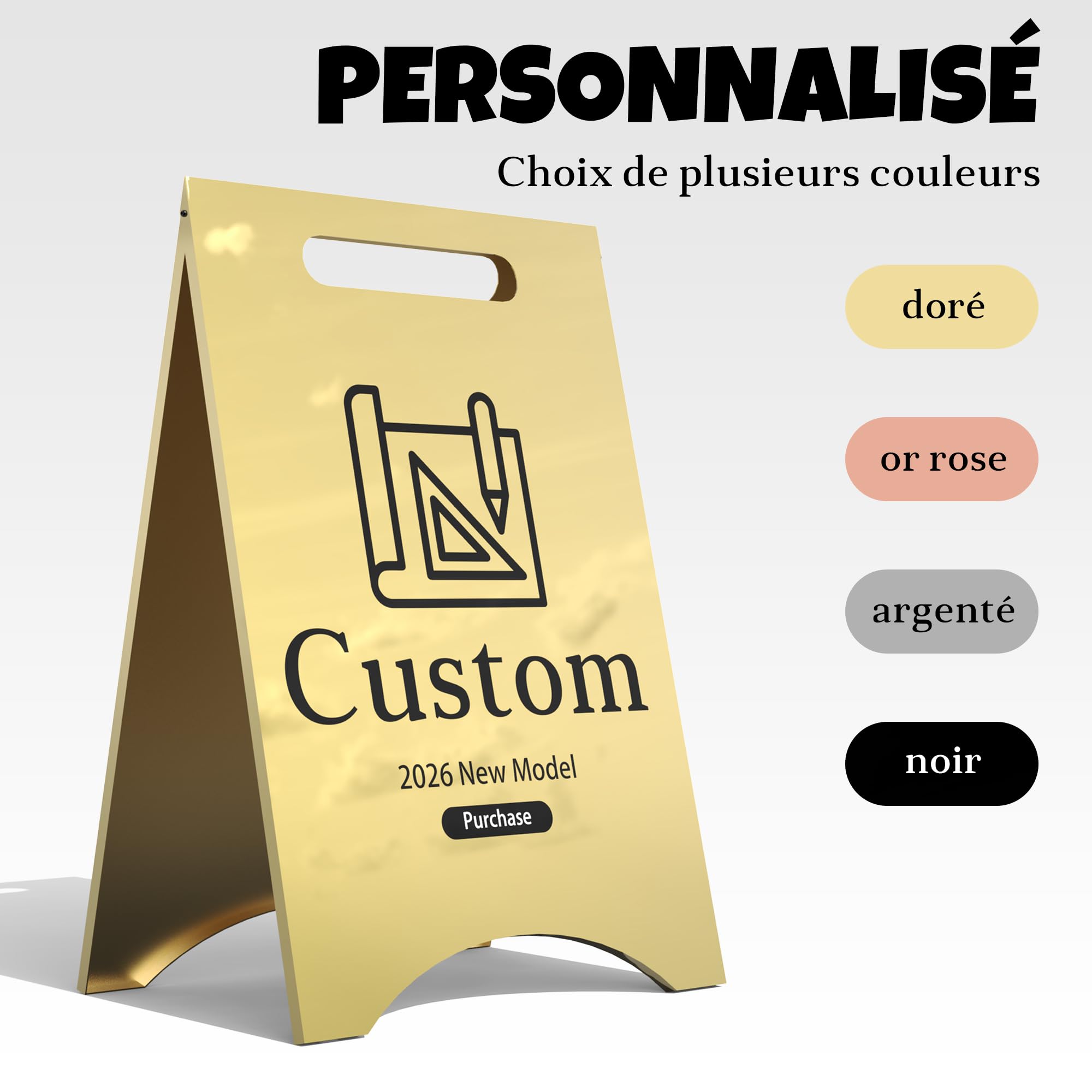 NEONAPM Stop Trottoir Extérieur Panneau Pub Pliable Personnalisé 50-90cm | Impression UV HD, Int/Ext, acier inoxydable miroir ou brossé, double face, poignée anti-coupure, conception sur mesure