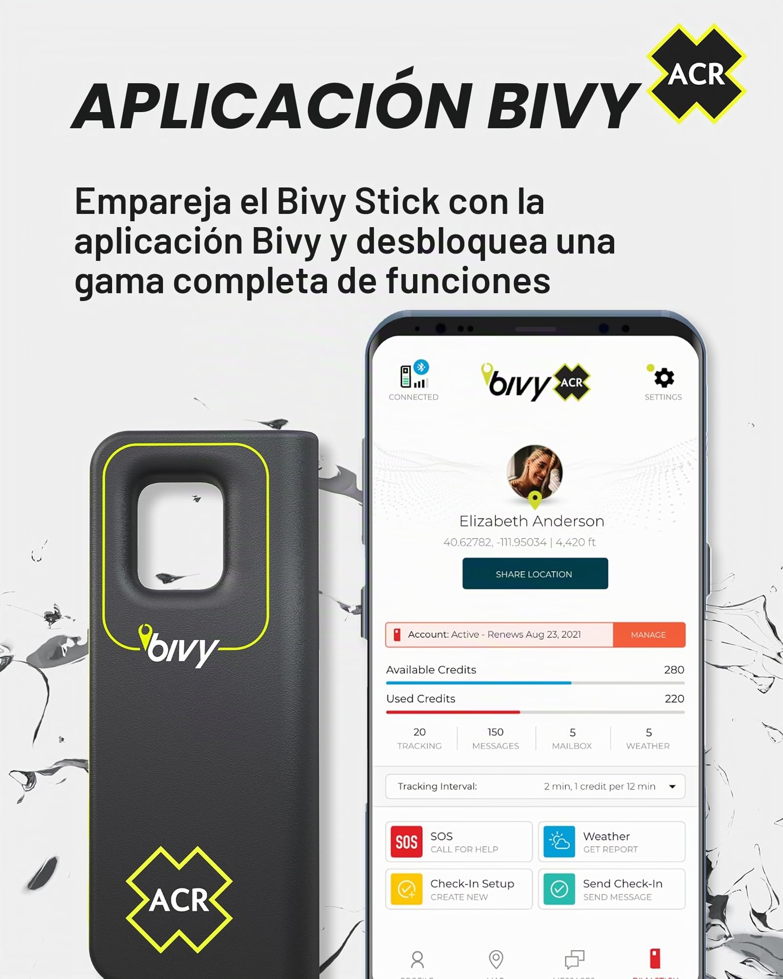 ACR Bivy Stick Satellite Communicator – Mensajería de Texto bidireccional Global, Seguimiento GPS, Mapas y Navegación, SOS de Emergencia, informes meteorológicos y Uso compartido de ubicación,