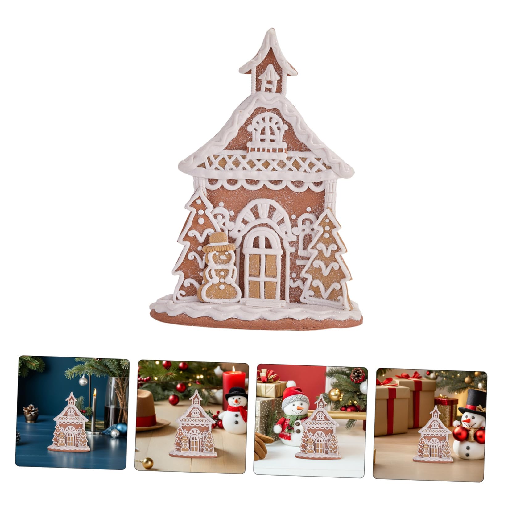 TOYANDONA Clay Gingerbread House Figurine Miniature Sturdy Snowy Christmas Village Ornament for Traditional Winter Holiday Decor And Xmas Mantle Collectible