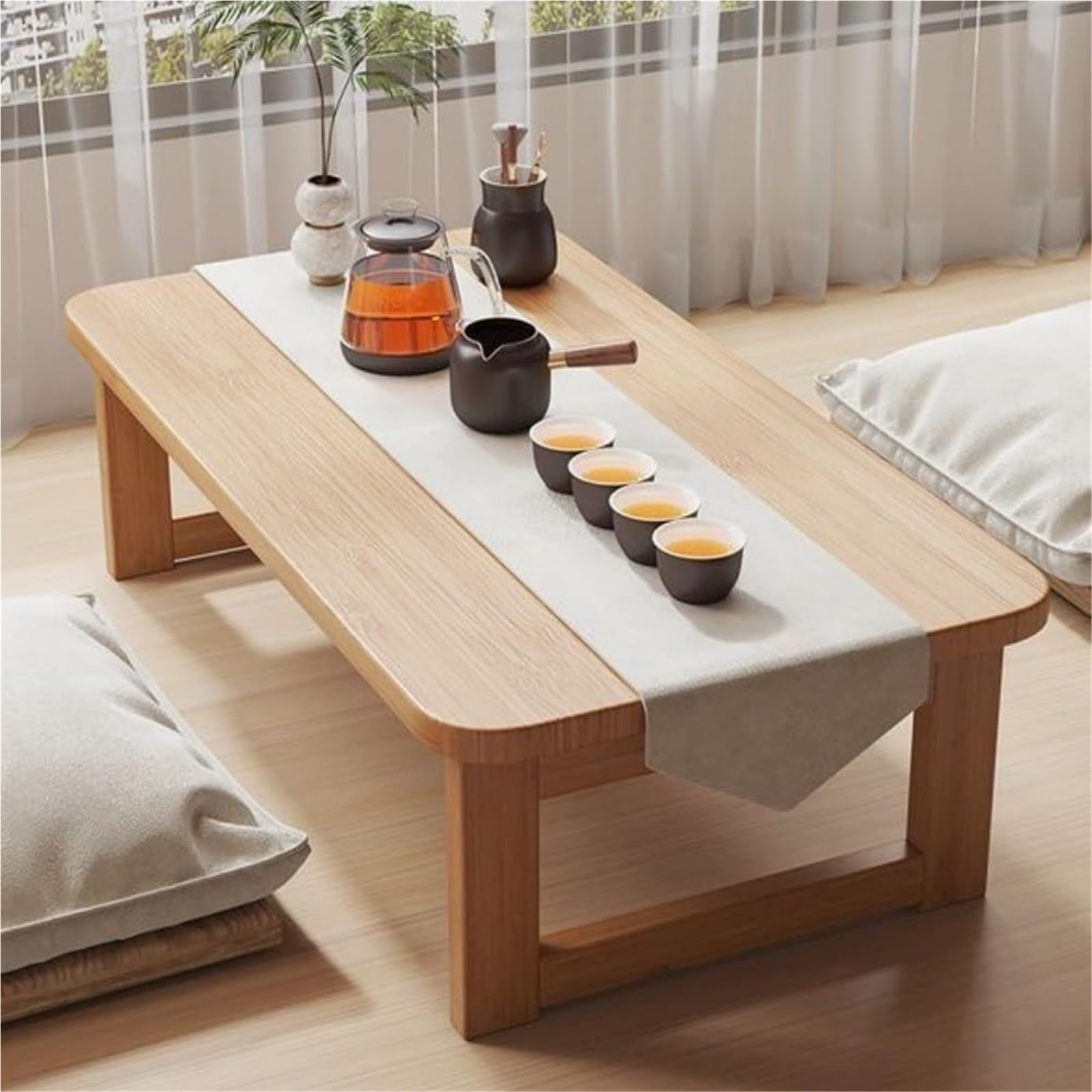 Table basse pliante en bambou et plateau de service élégant pour salon et balcon