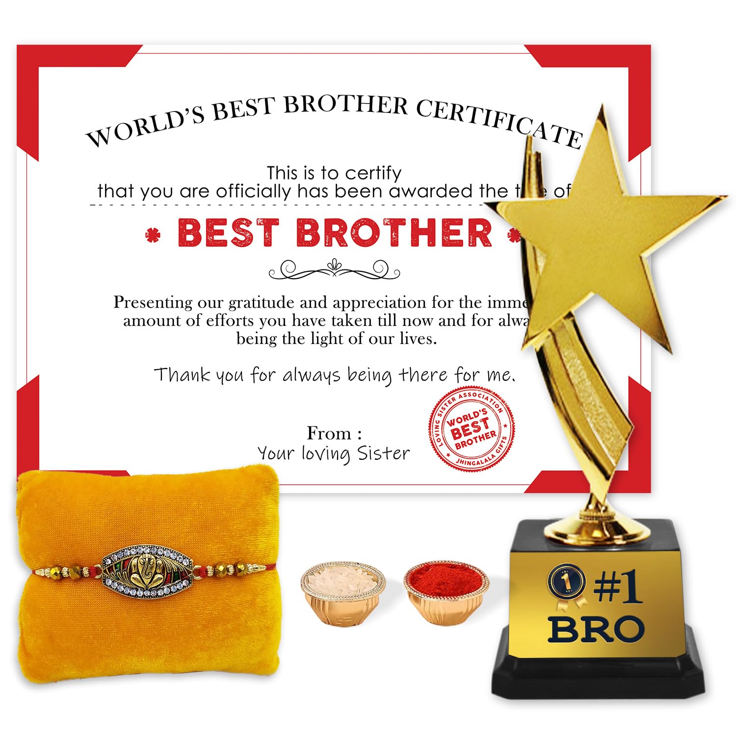Jhingalala Raksha Bandhan Gifts for Brother I Number 1 Bro Trophy with Certificate and Rakhi I Best Rakshabandhan Gift for Brother I Certificate Size A5, Unframed I Trophy Size 19x8x6 Cm (B0D9WFT18G) Amazon Price History, Amazon Price Tracker