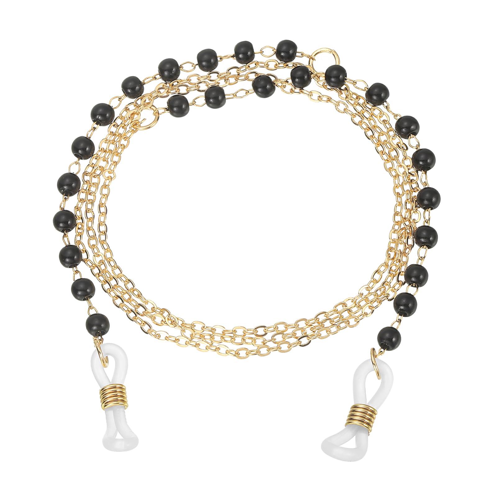 Pearl Beaded Eyeglass Chain for Women | Gold Tone Sunglasses Holder Strap with Around Neck | Fashion Eyewear Retainer Necklace with Adjustable Non-Slip Silicone Ends (69cm, Golden & Black)-image-28