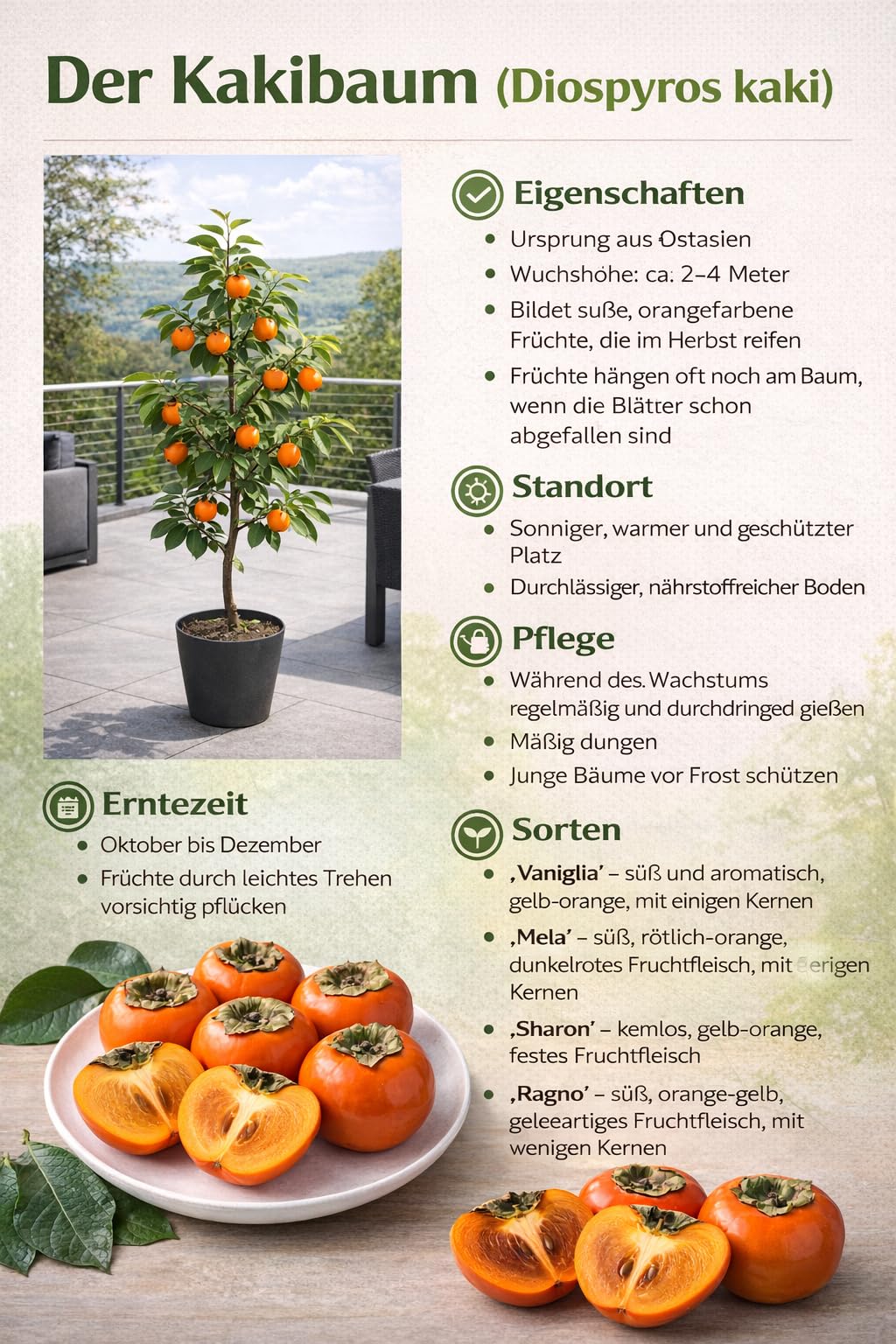 Kaki Baum Diospyros kaki Mela - 160-200 cm - winterharte Sharonfrucht/Kakipflaume, exotischer Obstbaum für Garten & Terrasse, süße vitaminreiche Früchte, pflegeleichte Kübel- & Gartenpflanze