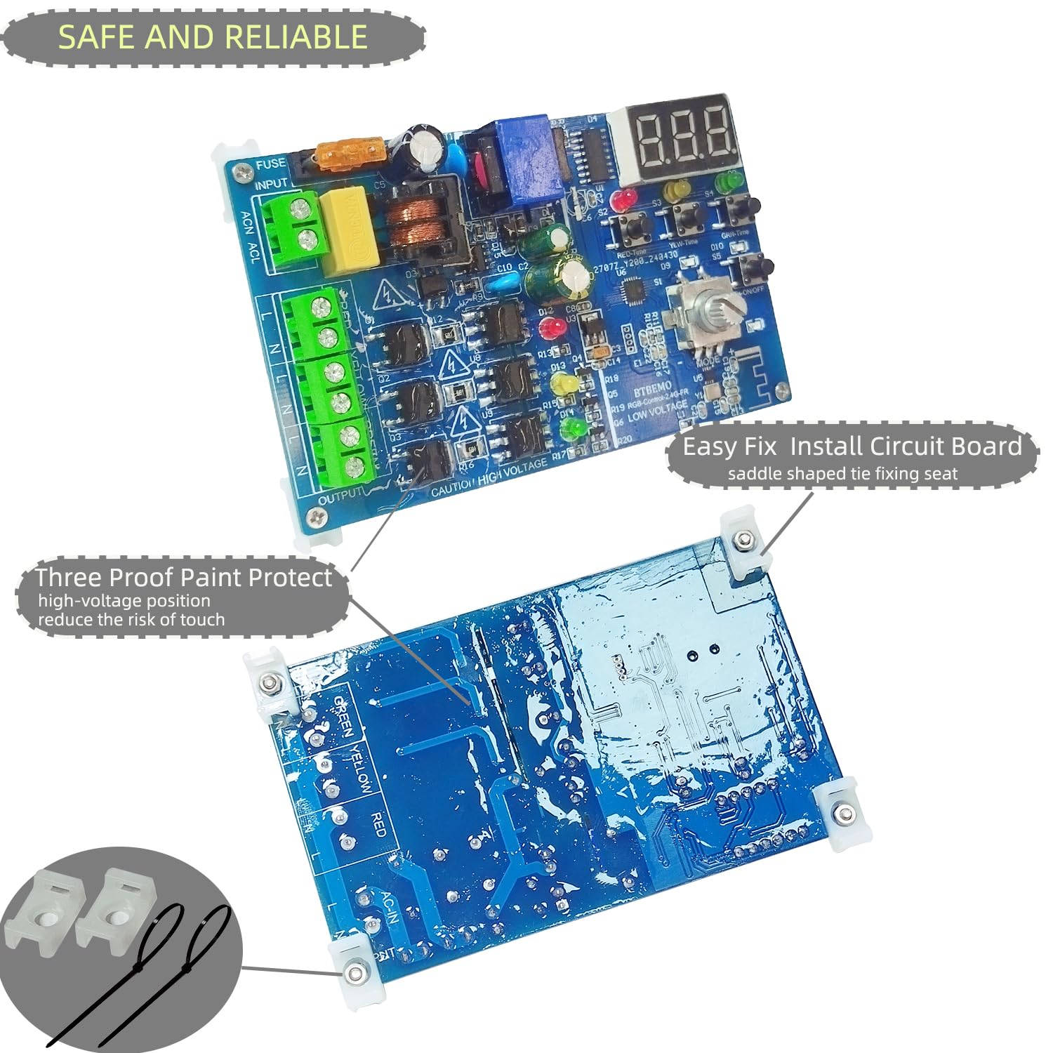 Séquenceur de contrôleur de feux de circulation de commande à distance 2.4G RF avec 50+ séquences 3 canaux 90VAC-265VAC Facile à programmer et à réparer Installation Accessoires complets Séquenceur de