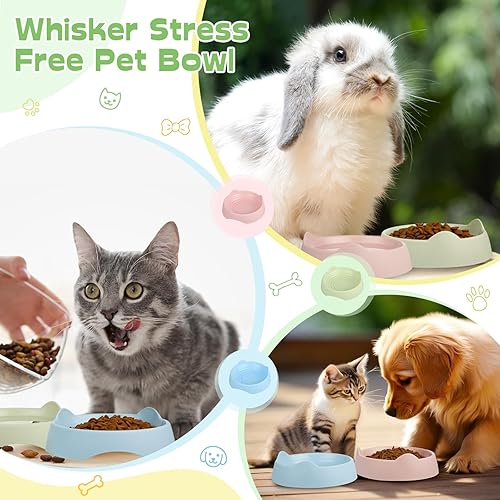 Miniatura 5 de Suclain 6 cuencos de plástico para perros, bigotes, sin estrés, para gatos, conejos, para agua, corrugado, antideslizantes, para aliviar la fatiga,