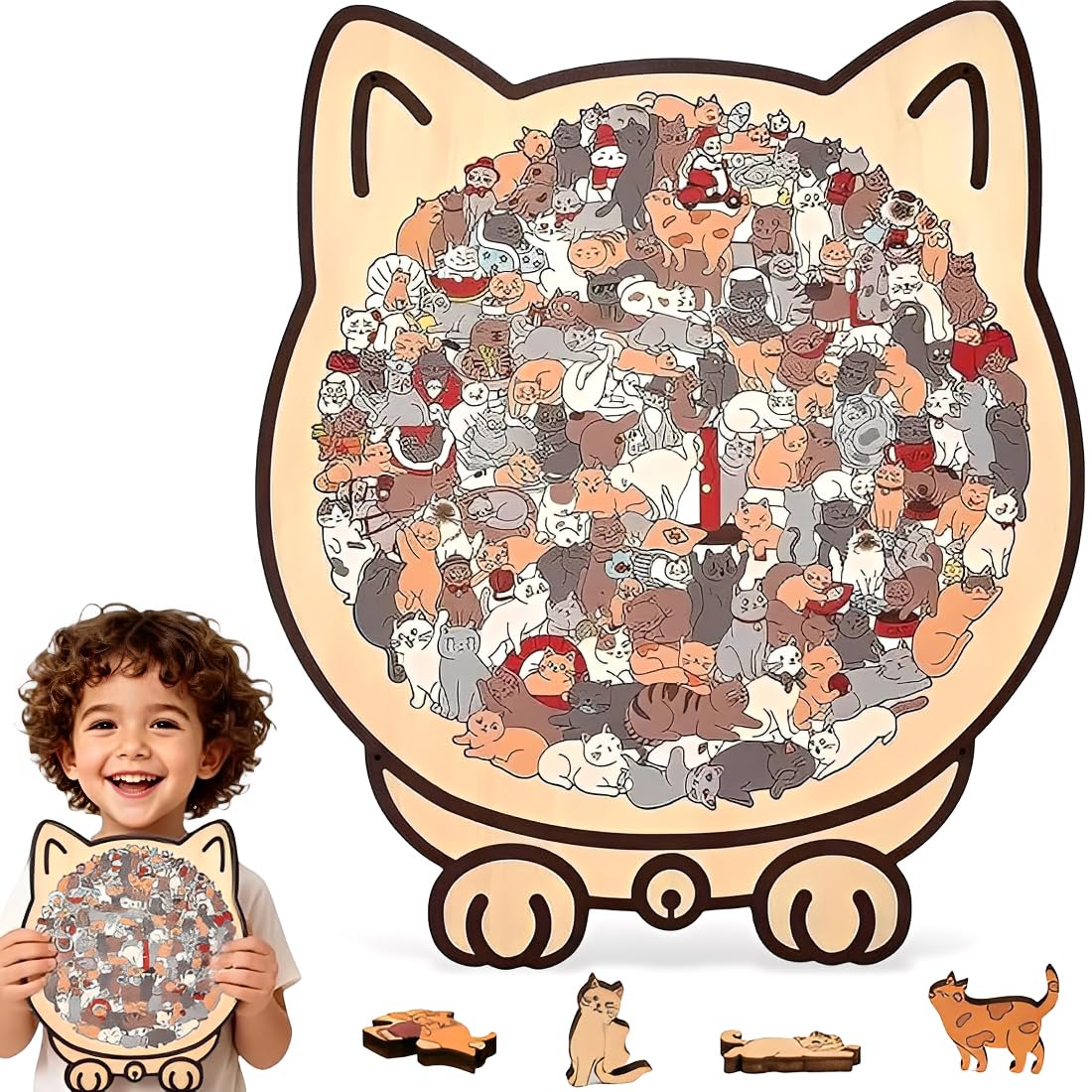 Puzzle Gatti, Puzzle In Legno A Forma Di Gatto Morandicolor, Puzzle Gatti Legno, Regali Creativi Per Gli Amanti Dei Gatti, Puzzles Irregolare con Cornice Incorniciato da Adorable Cat Outlines