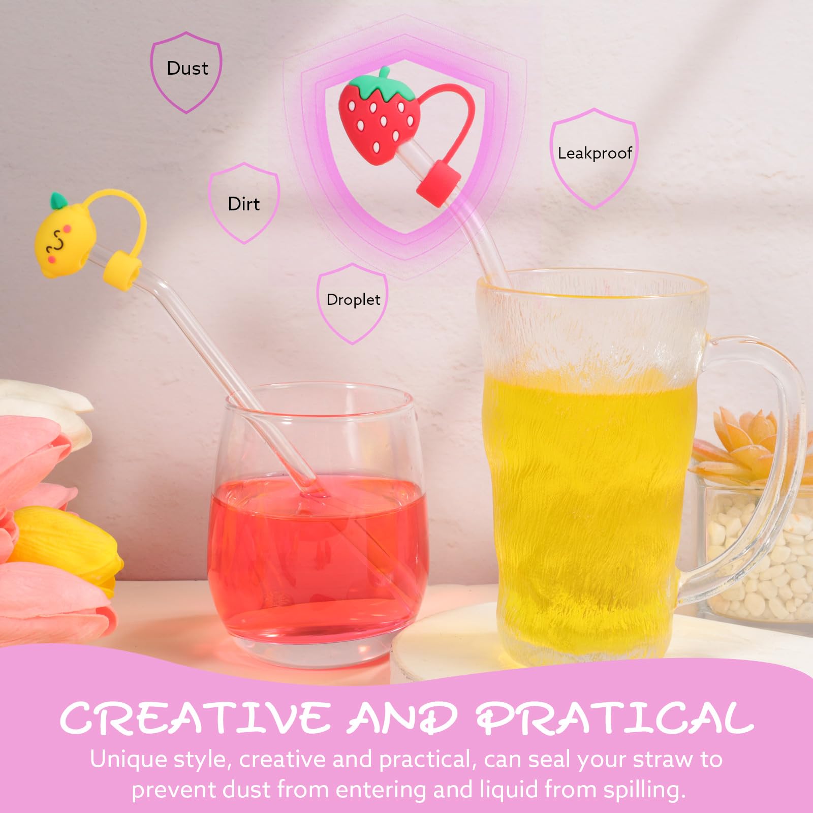 8 Pcs Straw Cover, Straws Toppers for Stanley 30&40 Oz Tumbler, Straw Caps in Various Shapes, Mother's Day Gifts for Women Girls Straws Tip Covers for 0.4 Inch/10 mm Tips ()